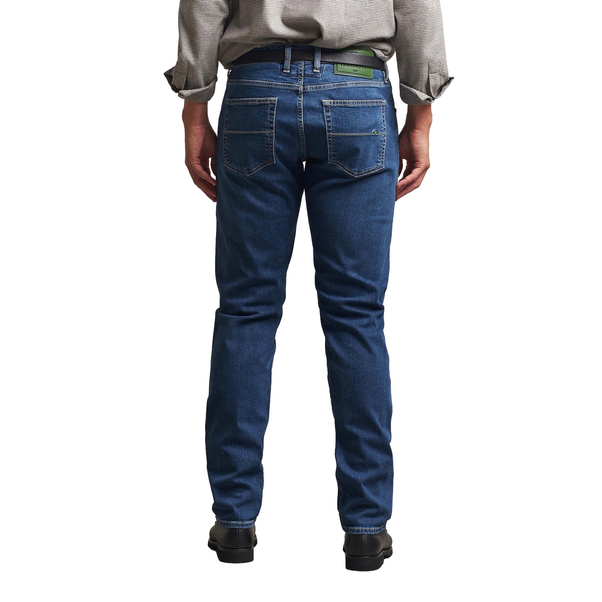 Blue Sports Car Motif Leonardo Slim Fit Cotton-Stretch Denim - TRAMAROSSA - Boutique Jacques International