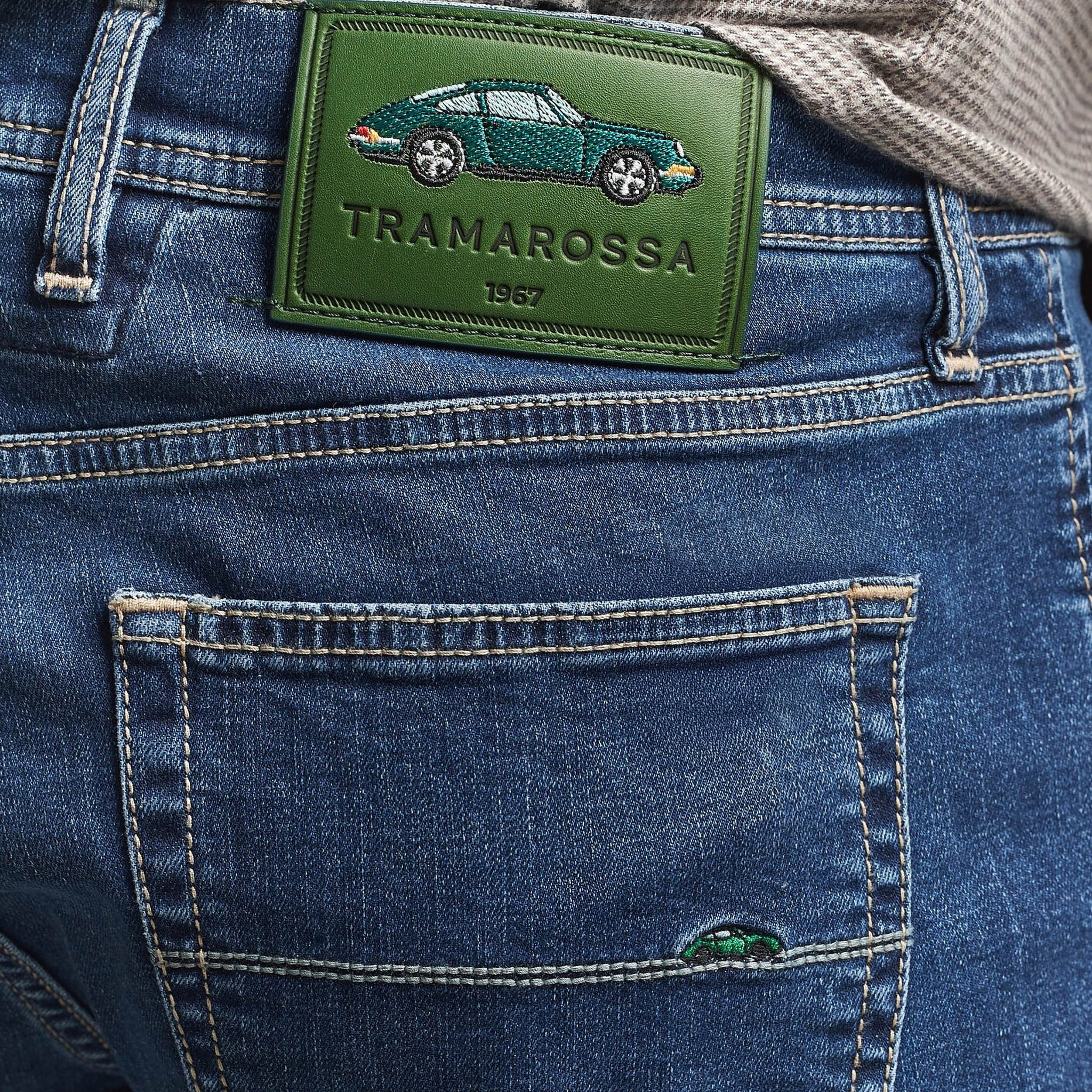 Blue Sports Car Motif Leonardo Slim Fit Cotton-Stretch Denim - TRAMAROSSA - Boutique Jacques International
