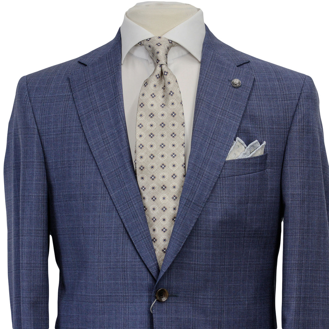 Stone Blue Tonal Check Esprit Modern Fit Suit - Jack Victor