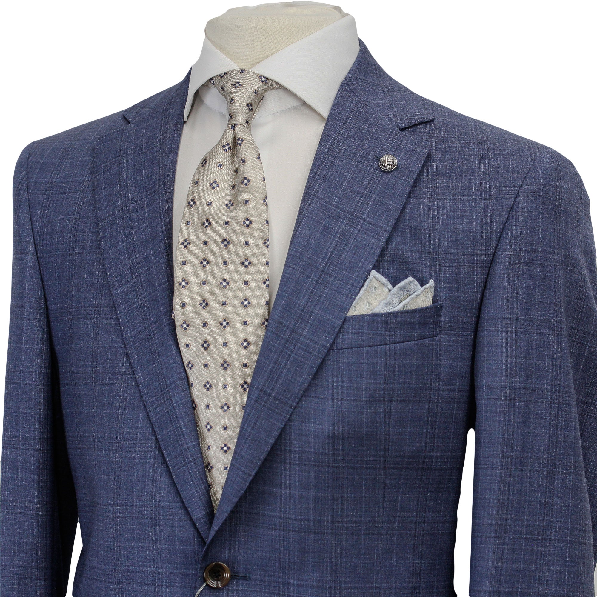 Stone Blue Tonal Check Esprit Modern Fit Suit - Jack Victor