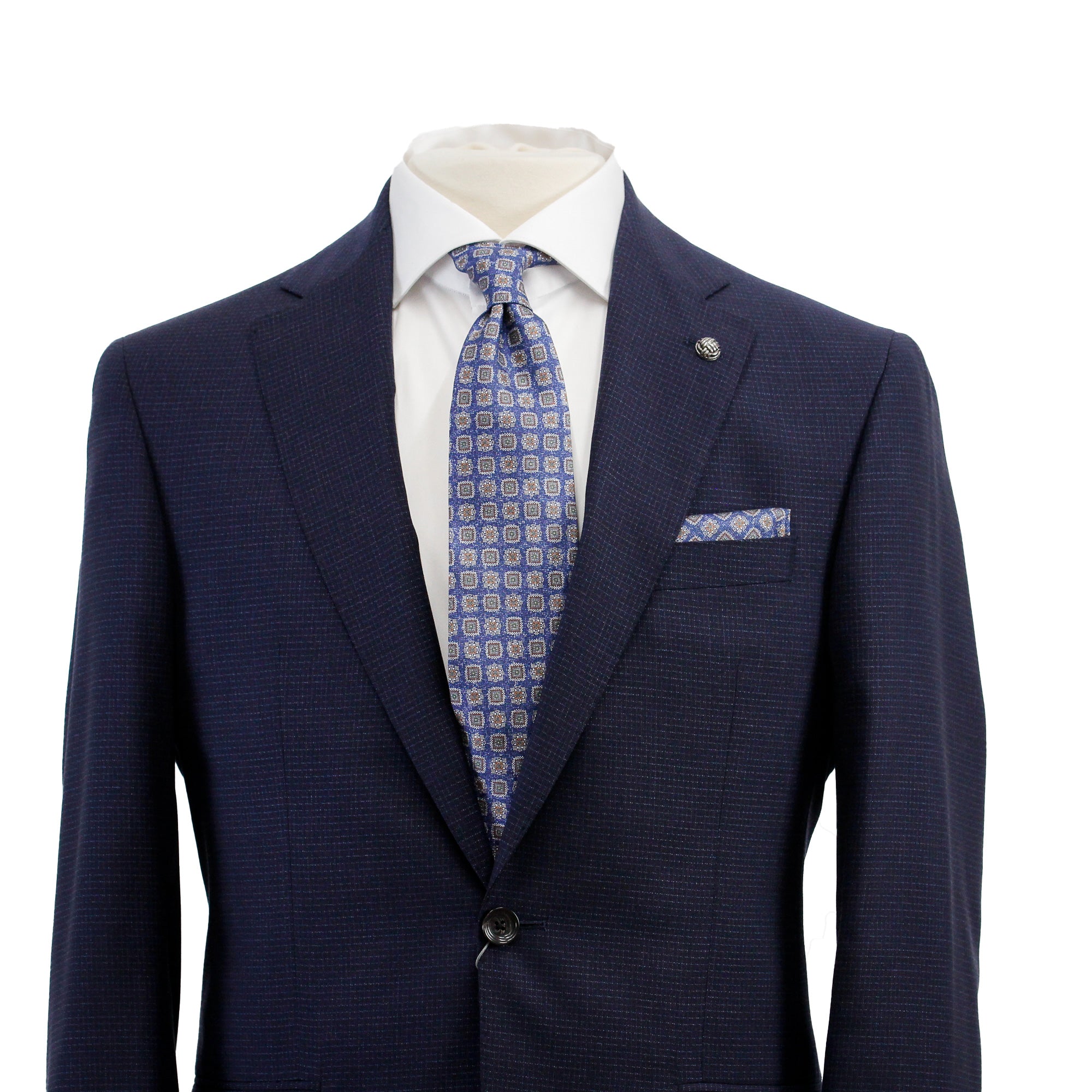 Navy Micro-Check Esprit Modern Fit Lyocell-Wool Suit - Jack Victor
