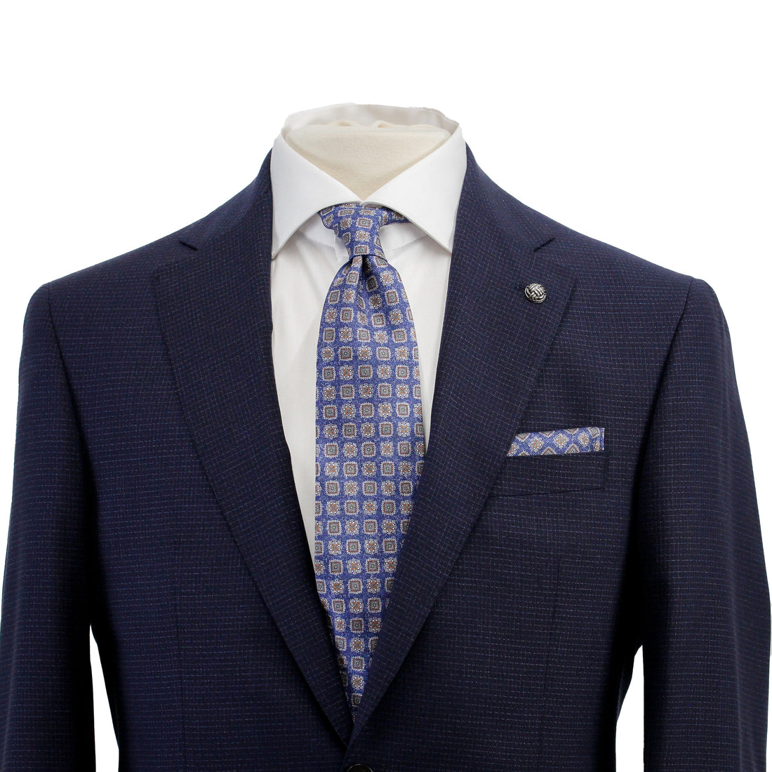 Navy Micro-Check Esprit Modern Fit Lyocell-Wool Suit - Jack Victor