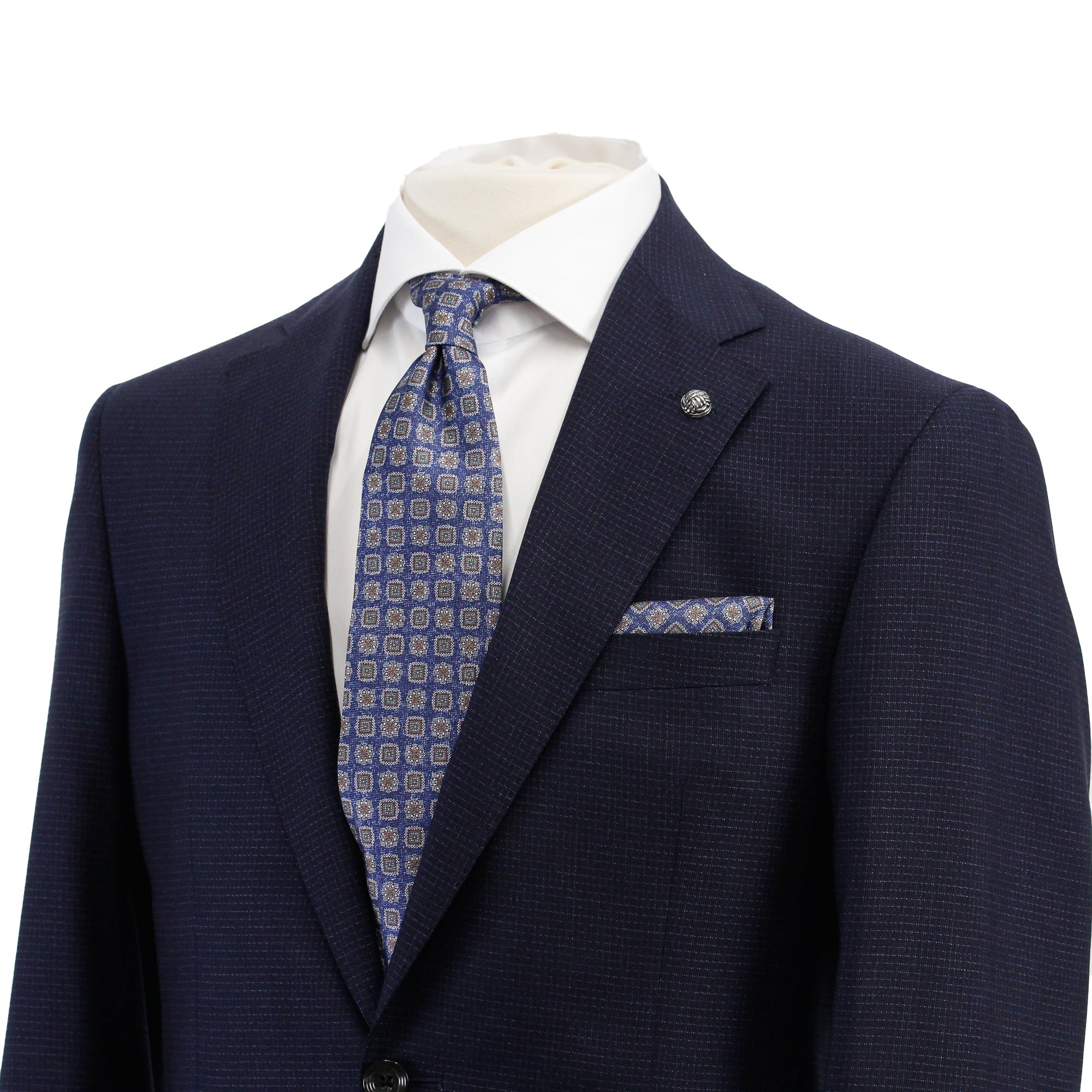 Navy Micro-Check Esprit Modern Fit Lyocell-Wool Suit - Jack Victor