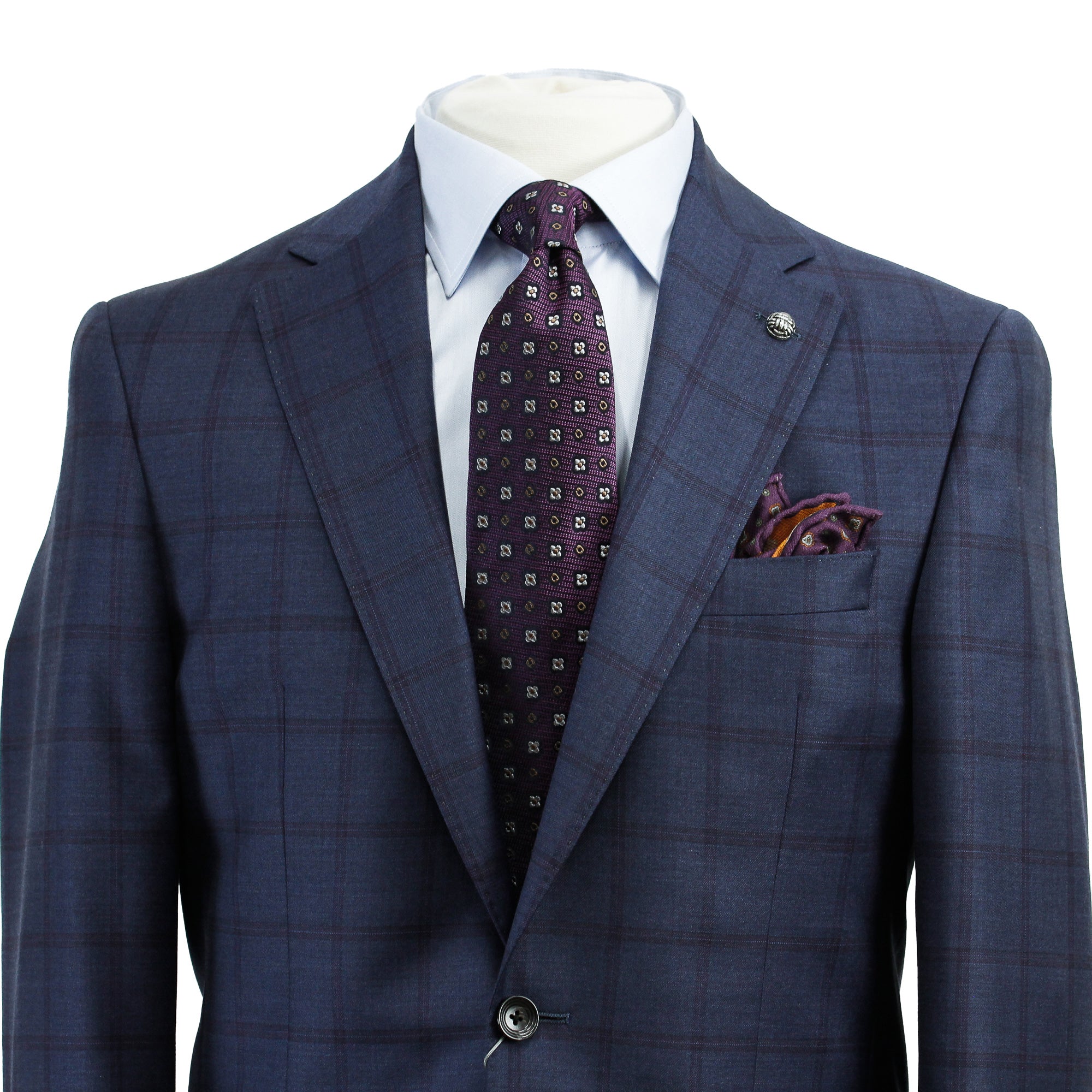 Blue Windowpane Check Esprit Modern Fit Wool Suit - Jack Victor