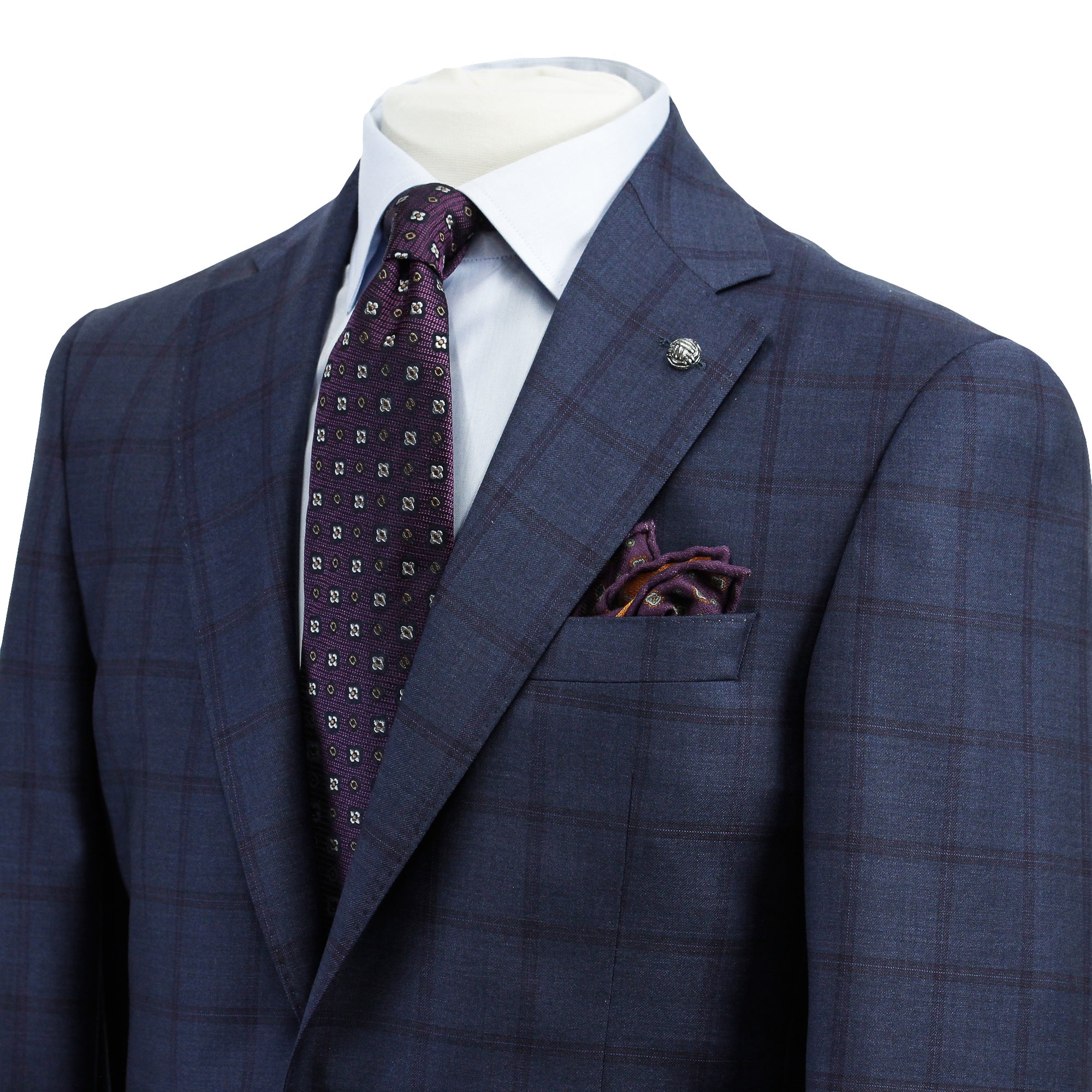 Blue Windowpane Check Esprit Modern Fit Wool Suit - Jack Victor