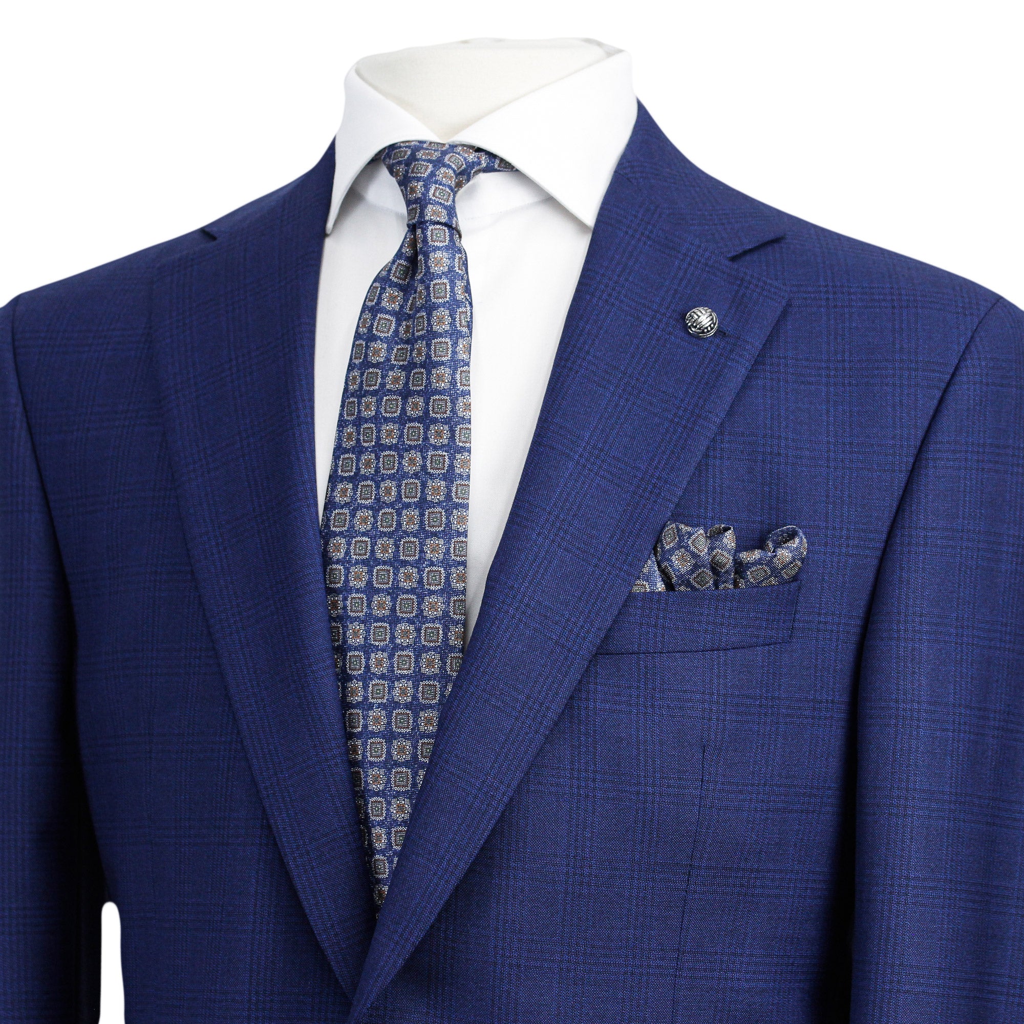 Blue Tonal Glen Check Esprit Modern Fit Drago Wool Suit - Jack Victor