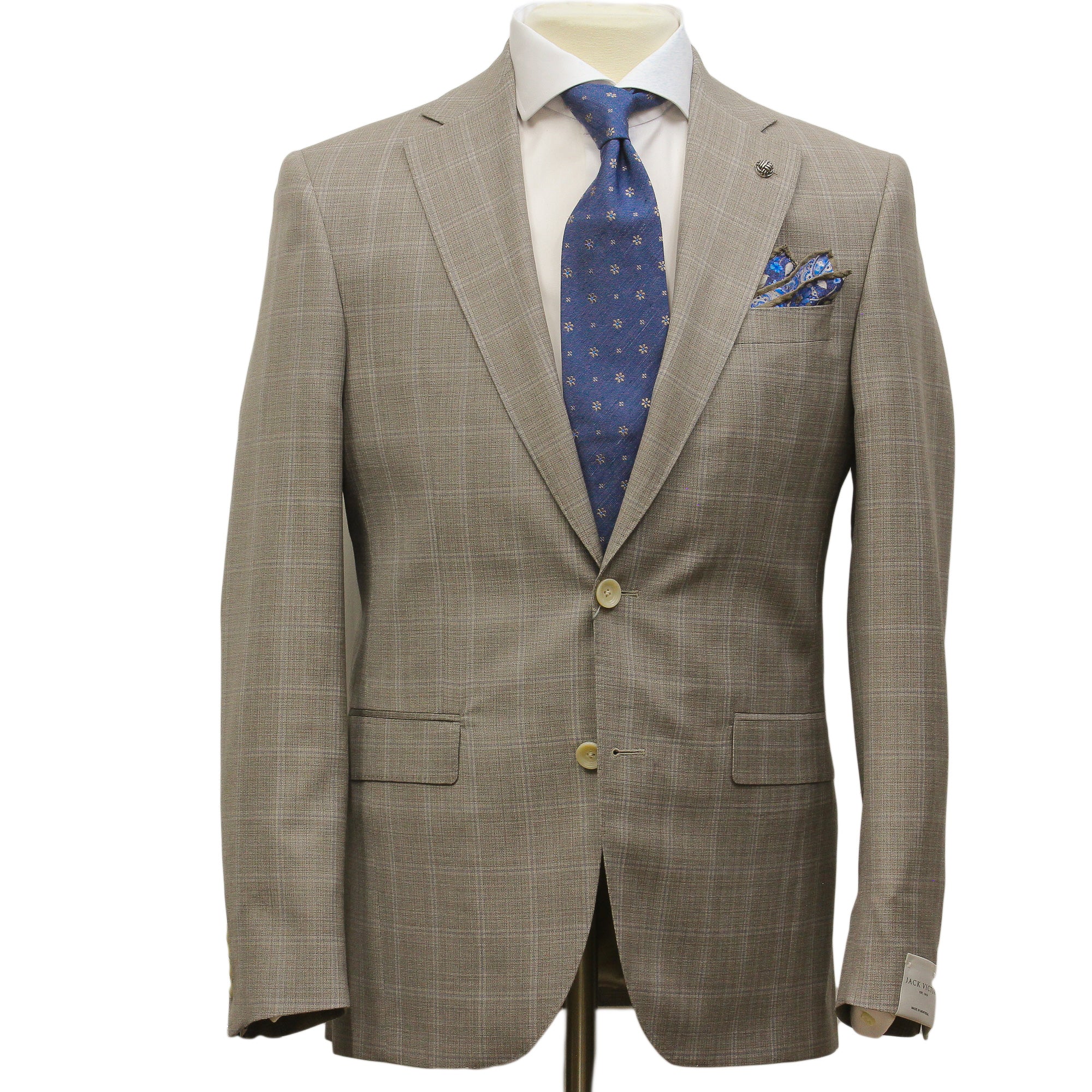 Taupe Windowpane Check Esprit Modern Fit Super 130s Wool Suit - Jack Victor
