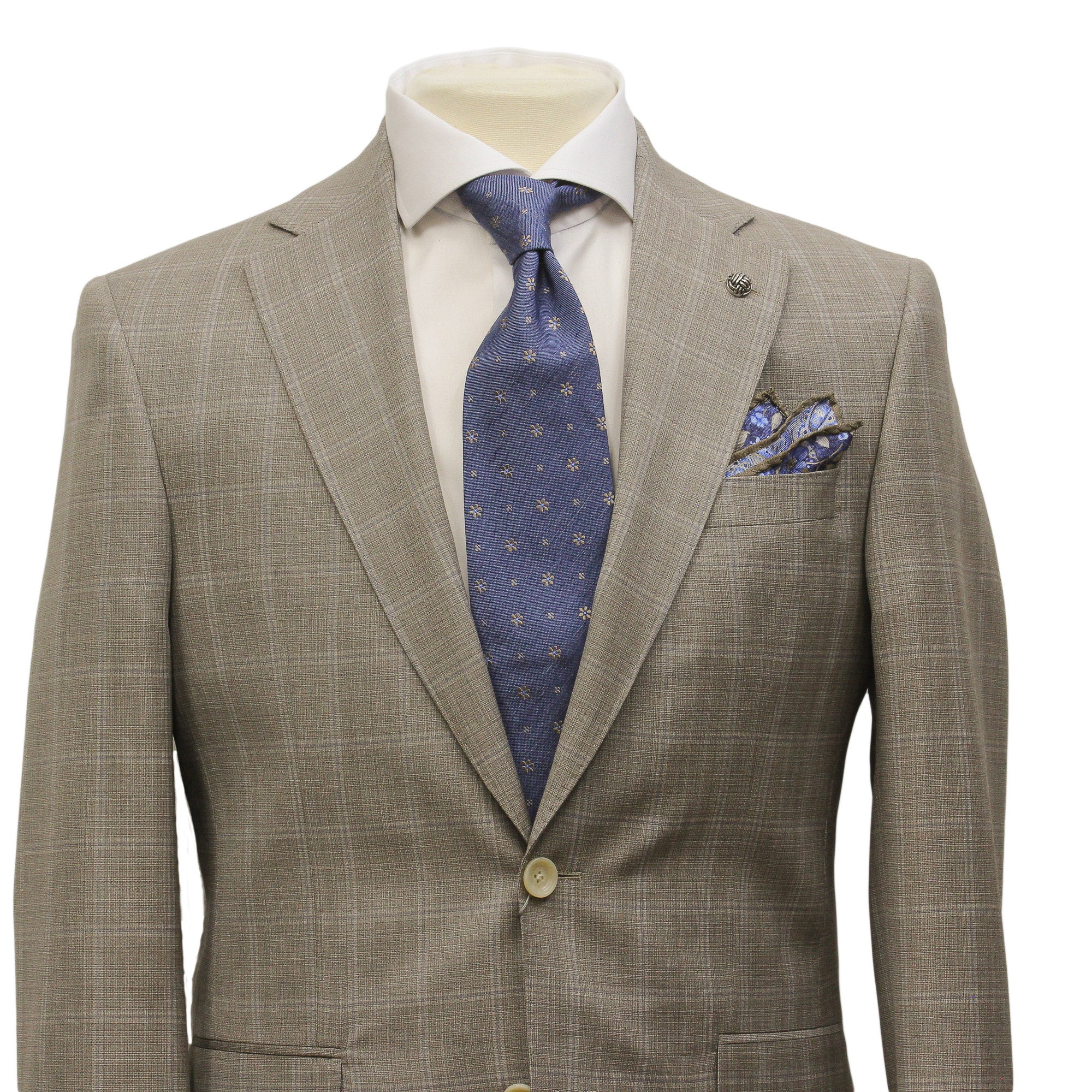 Taupe Windowpane Check Esprit Modern Fit Super 130s Wool Suit - Jack Victor