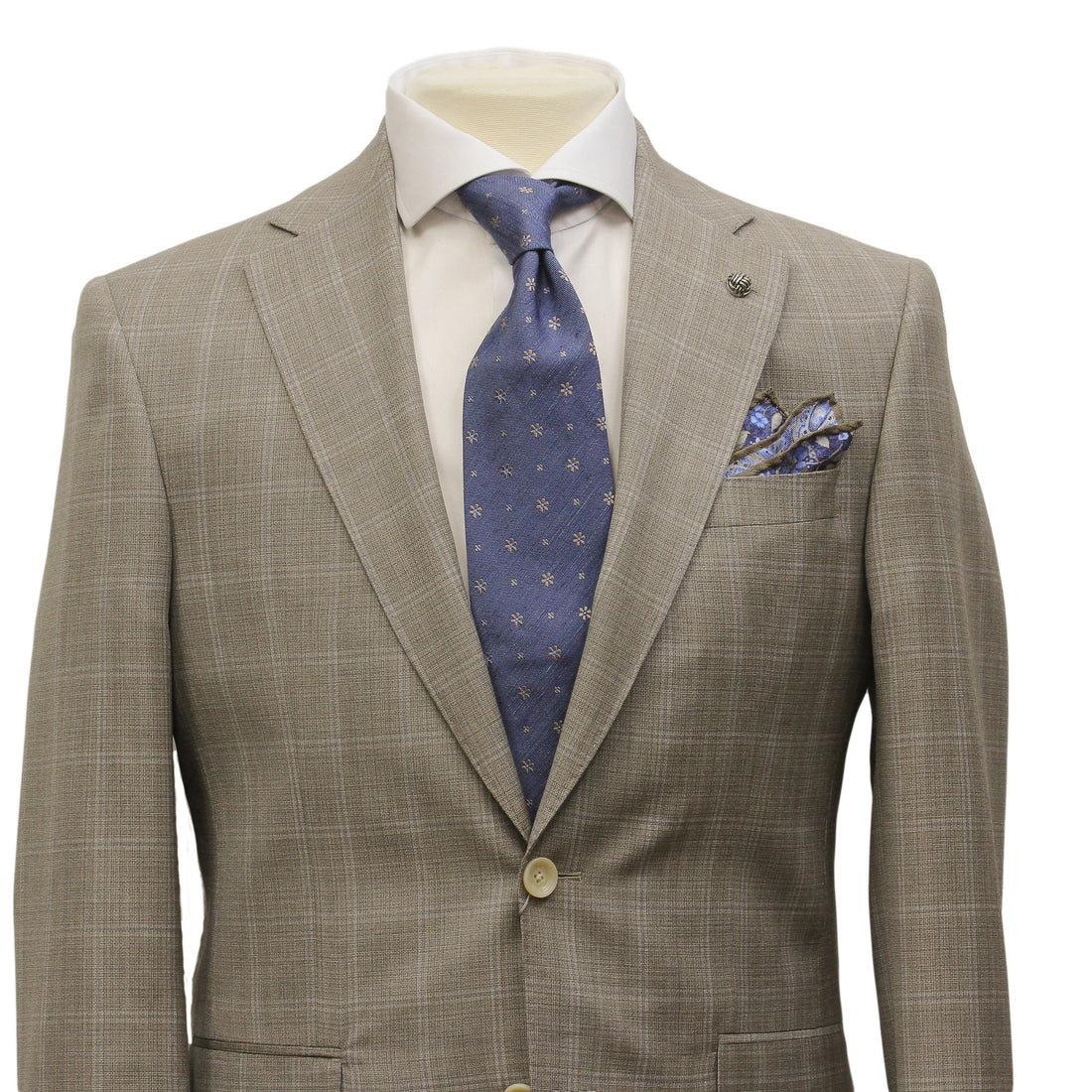 Taupe Windowpane Check Esprit Modern Fit Super 130s Wool Suit - Jack Victor