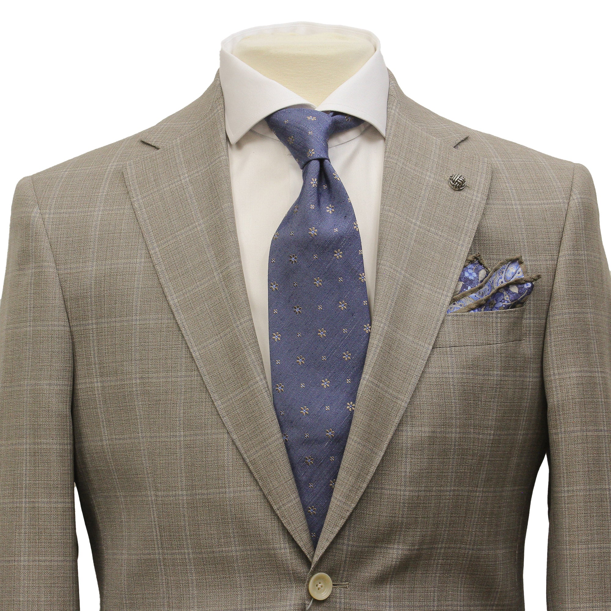Taupe Windowpane Check Esprit Modern Fit Super 130s Wool Suit - Jack Victor