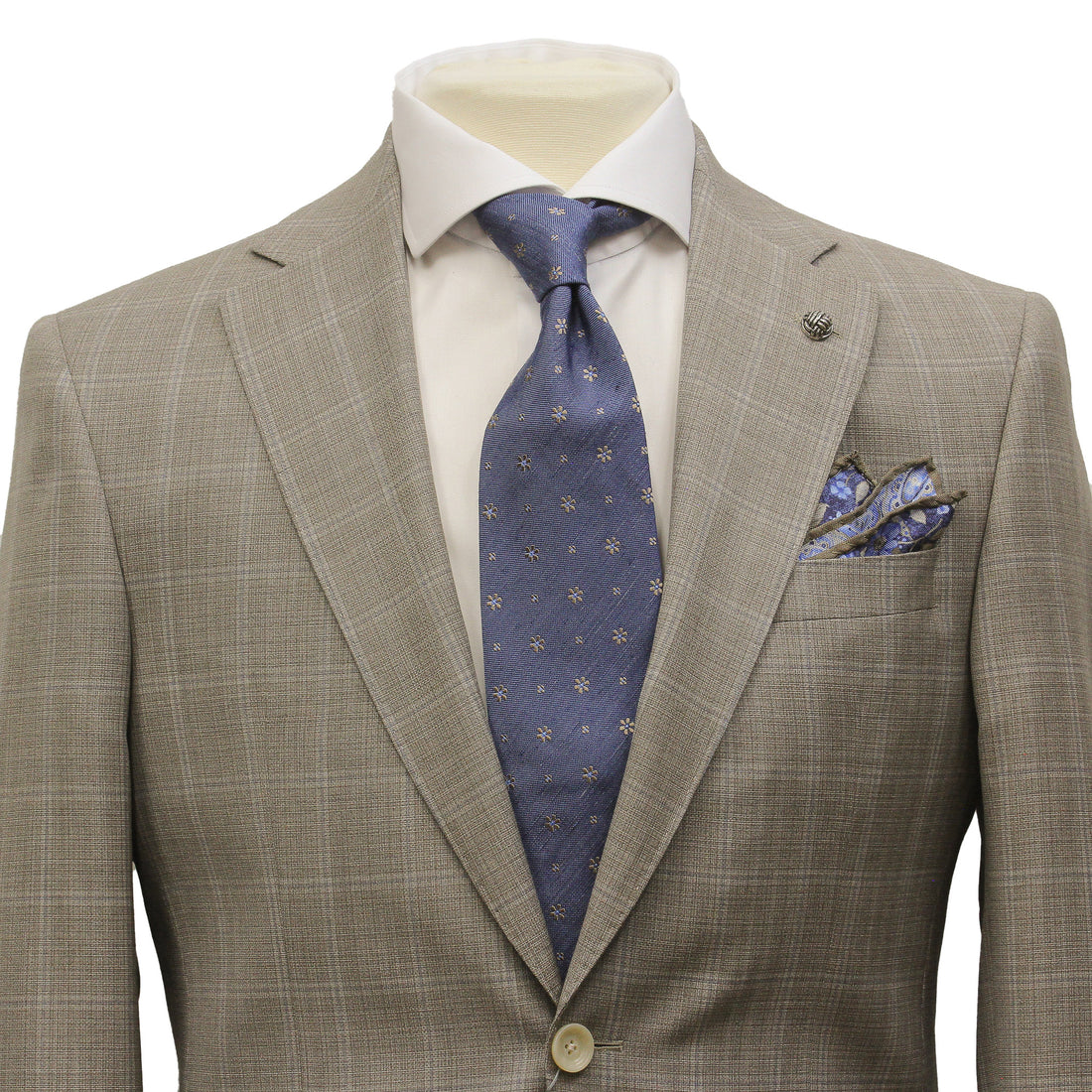 Taupe Windowpane Check Esprit Modern Fit Super 130s Wool Suit - Jack Victor