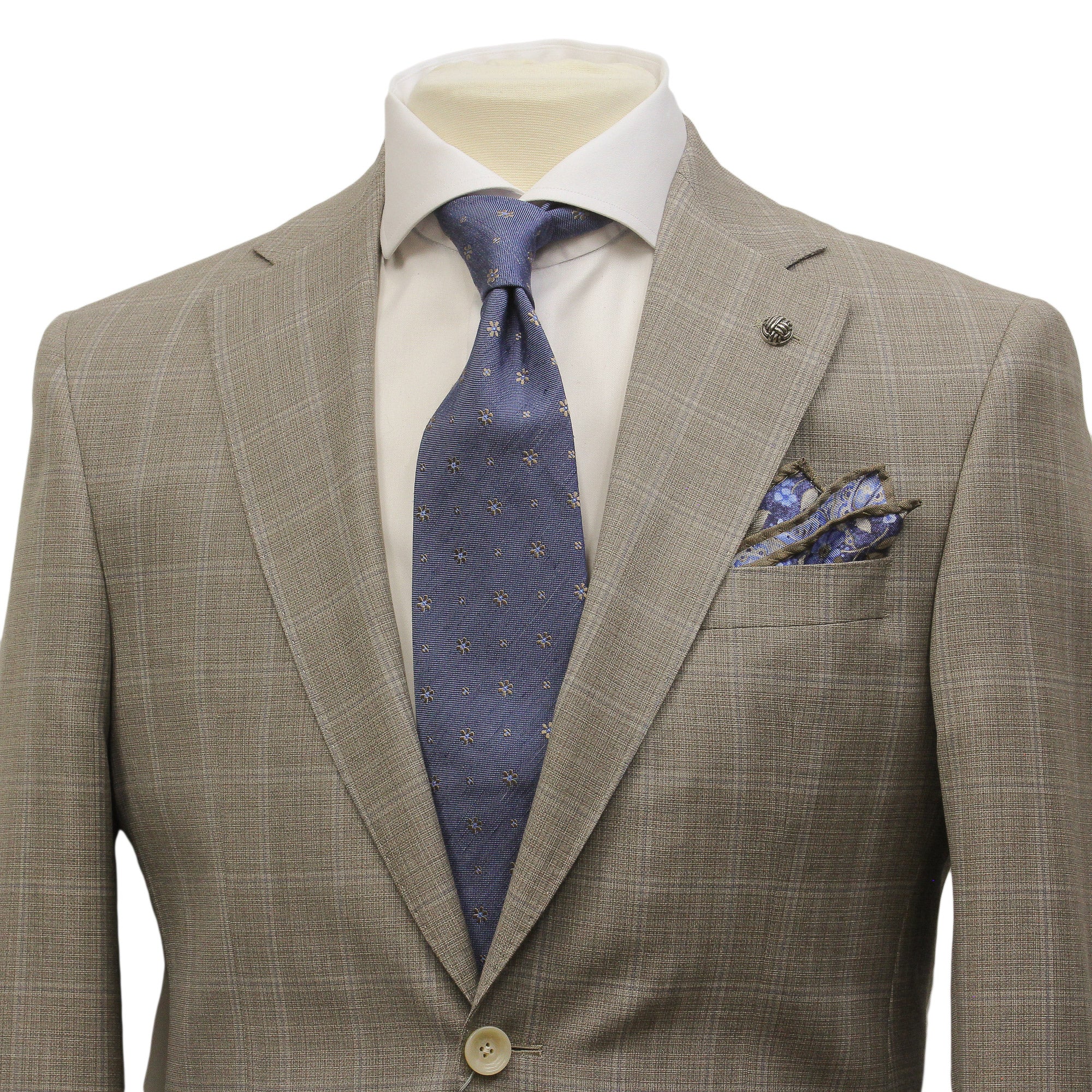Taupe Windowpane Check Esprit Modern Fit Super 130s Wool Suit - Jack Victor