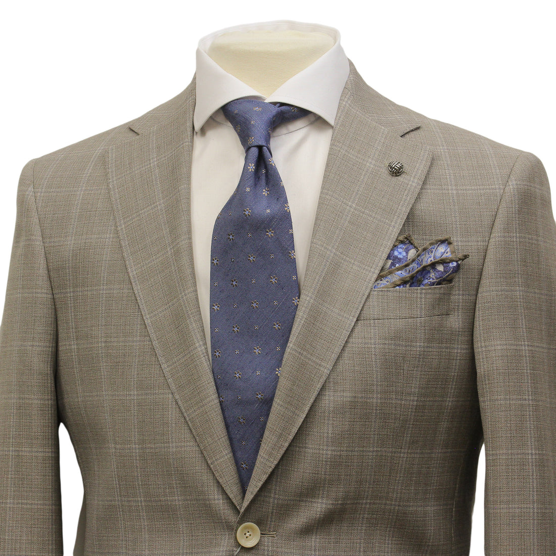 Taupe Windowpane Check Esprit Modern Fit Super 130s Wool Suit - Jack Victor