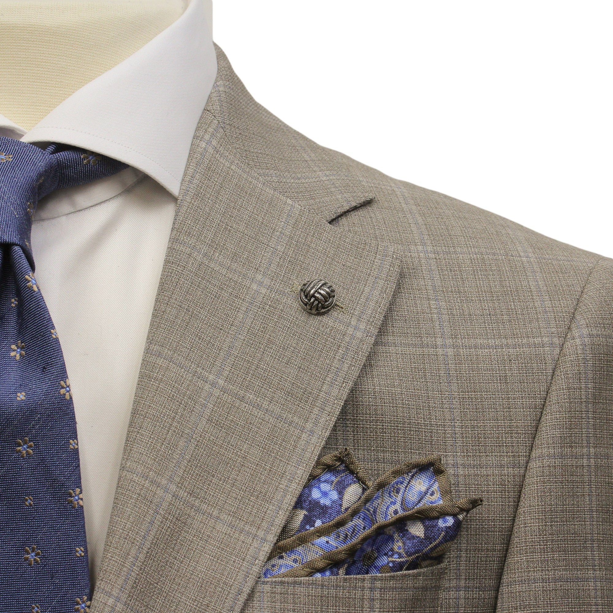 Taupe Windowpane Check Esprit Modern Fit Super 130s Wool Suit - Jack Victor
