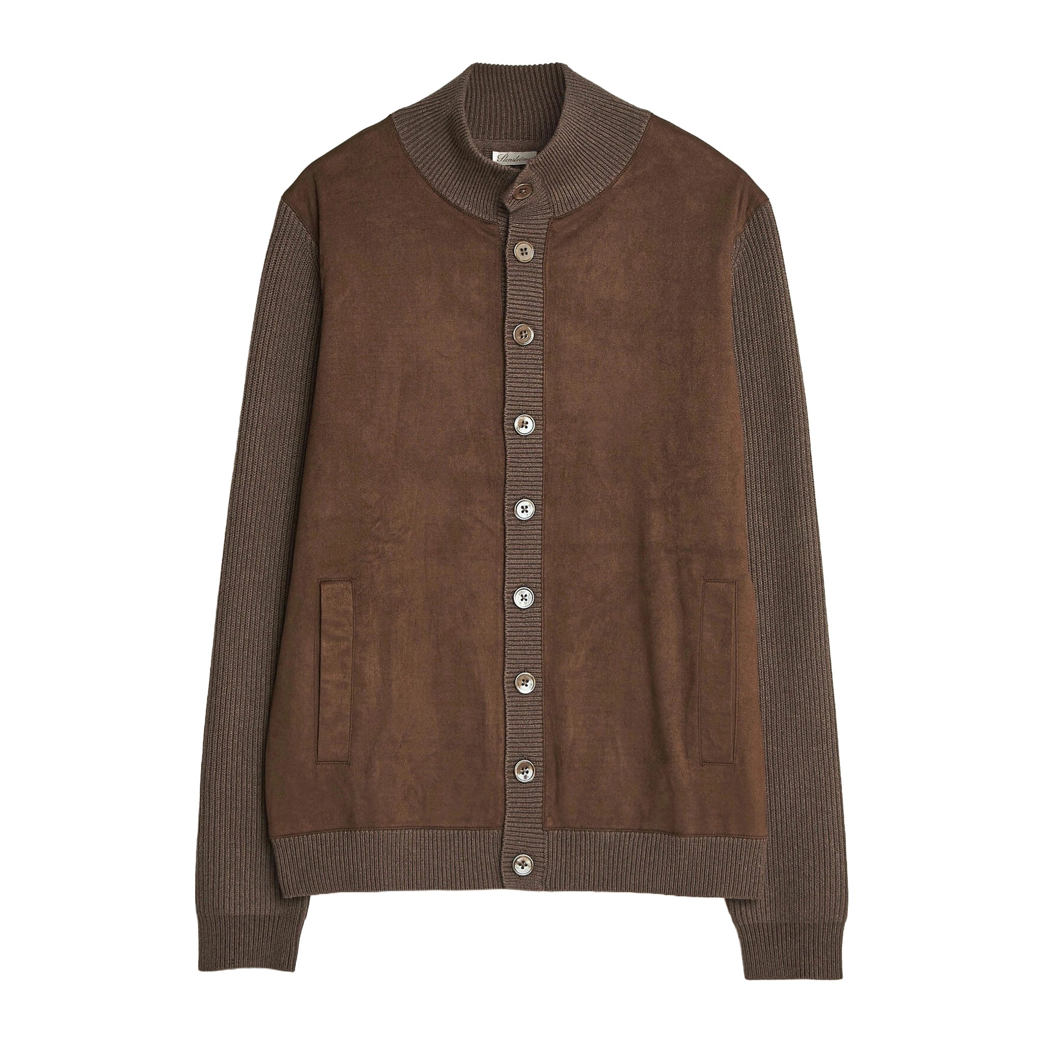 Brown Alcantara Cotton-Wool Blend Hybrid Cardigan - Stenströms - Boutique Jacques International