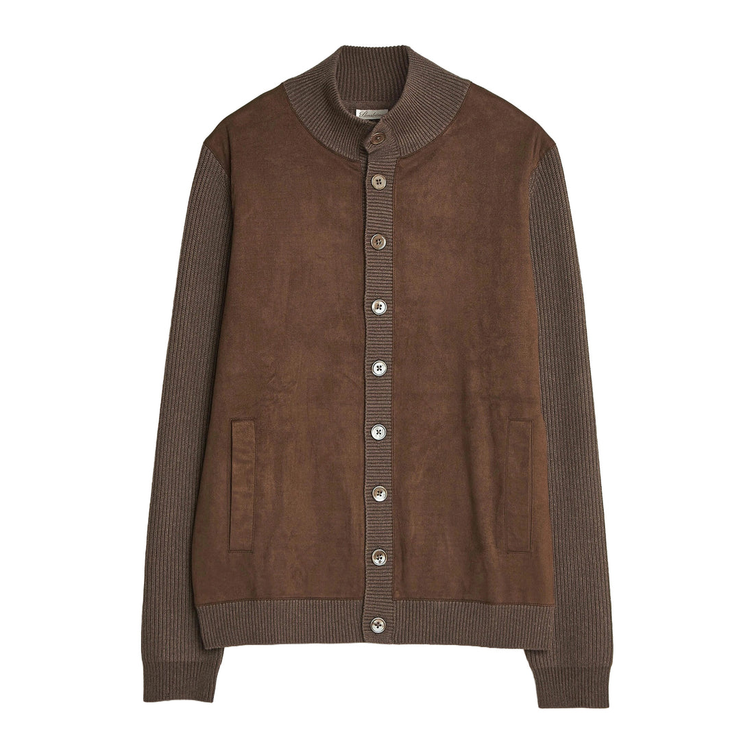Brown Alcantara Cotton-Wool Blend Hybrid Cardigan - Stenströms - Boutique Jacques International