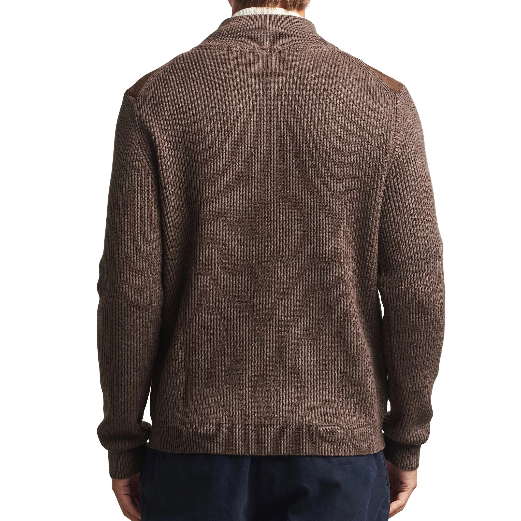 Brown Alcantara Cotton-Wool Blend Hybrid Cardigan - Stenströms - Boutique Jacques International