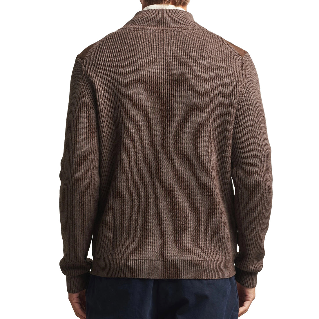 Brown Alcantara Cotton-Wool Blend Hybrid Cardigan - Stenströms - Boutique Jacques International