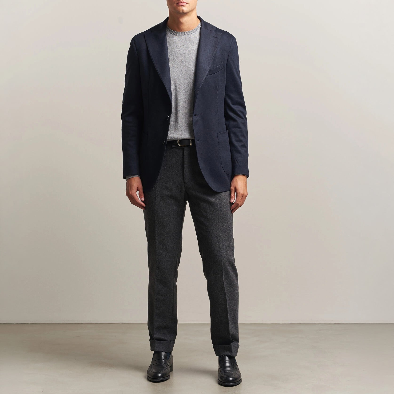 Navy Blue Solid Wool Jersey Soft Unconstructed Sport Jacket - Stenströms - Boutique Jacques International