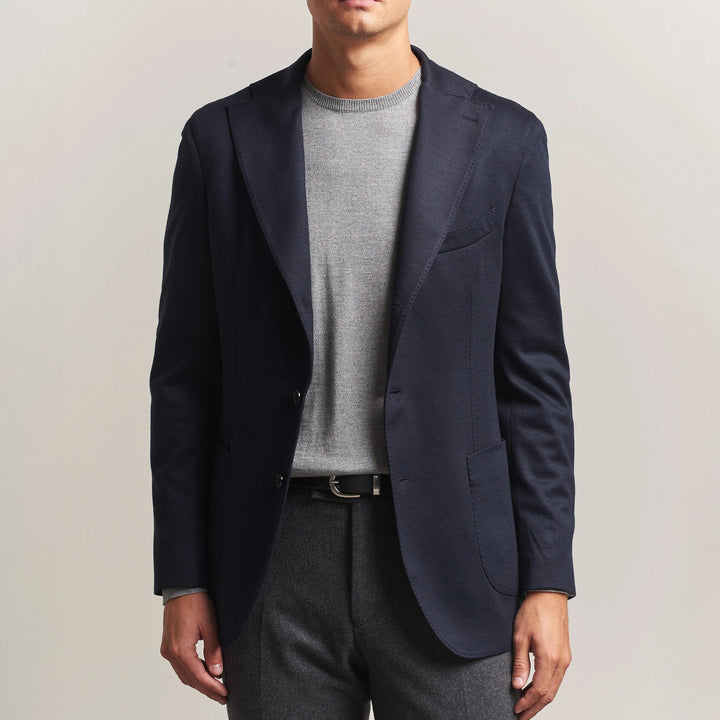 Navy Blue Solid Wool Jersey Soft Unconstructed Sport Jacket - Stenströms