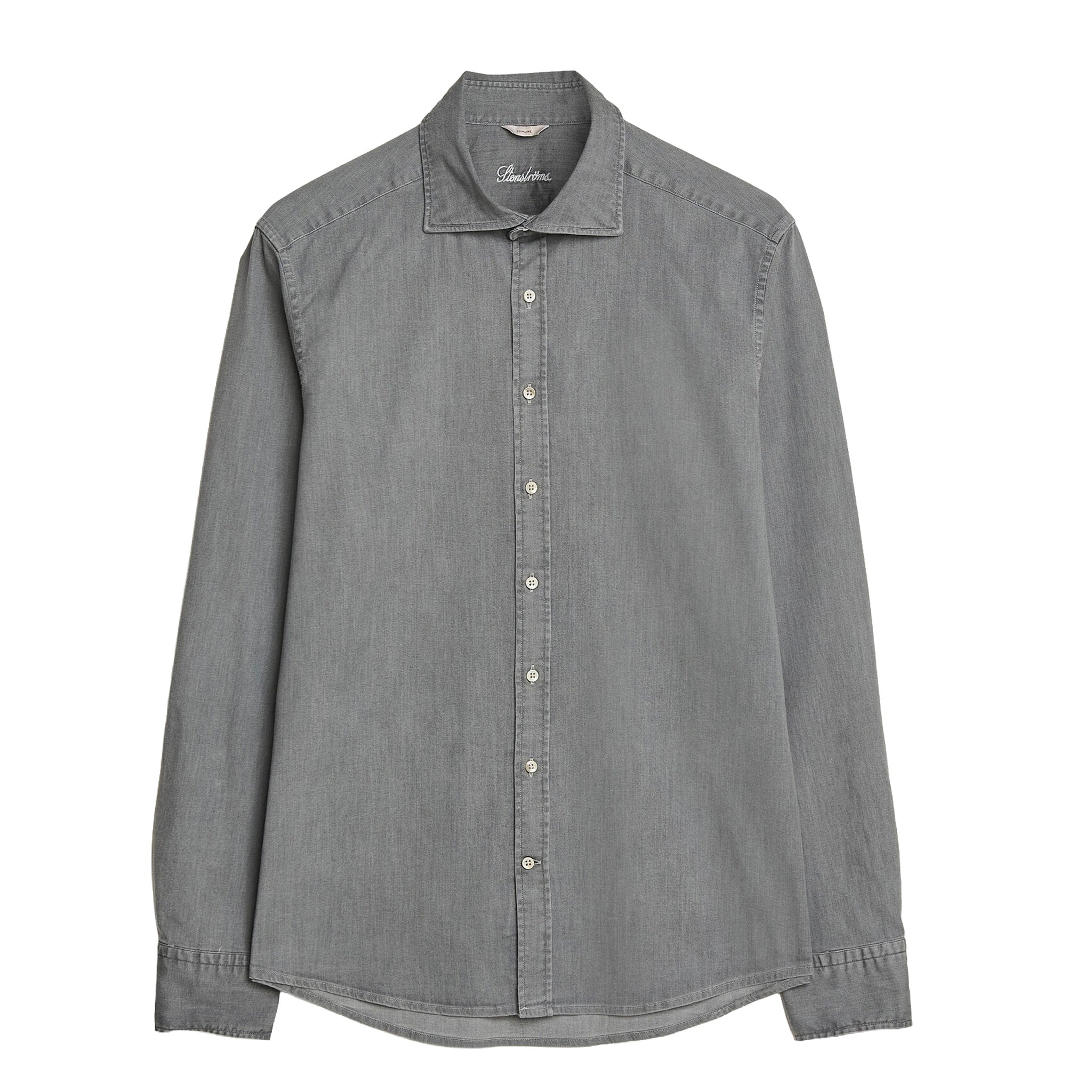 Gray Denim Cotton-Stretch Slimline Casual Shirt - Stenströms - Boutique Jacques International