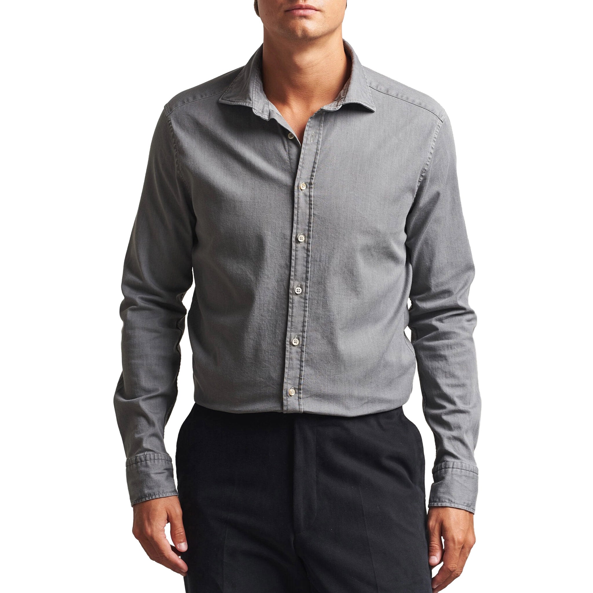 Gray Denim Cotton-Stretch Slimline Casual Shirt - Stenströms - Boutique Jacques International