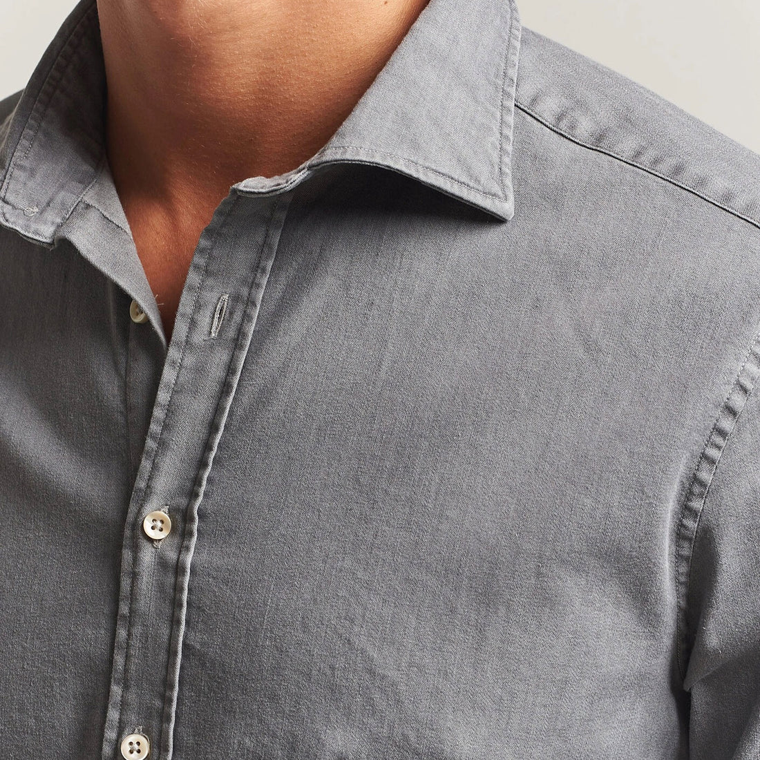 Gray Denim Cotton-Stretch Slimline Casual Shirt - Stenströms - Boutique Jacques International