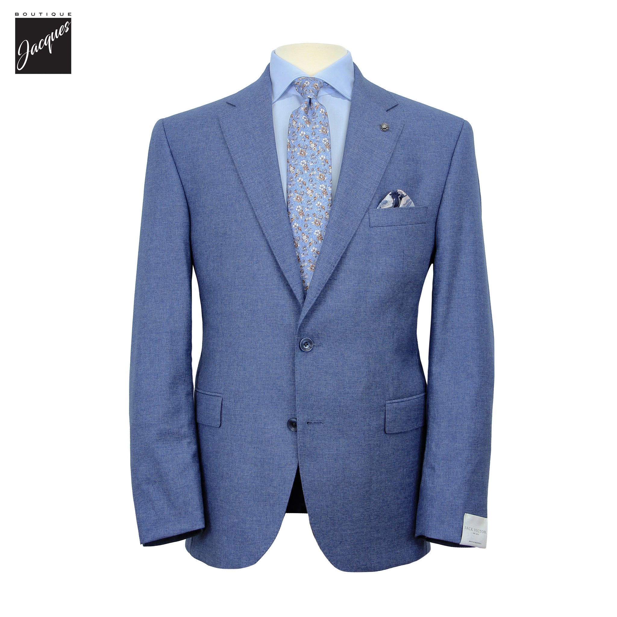 Light Blue Neat Wool/Cotton/Silk Stretch Esprit Modern Fit Suit - Jack Victor