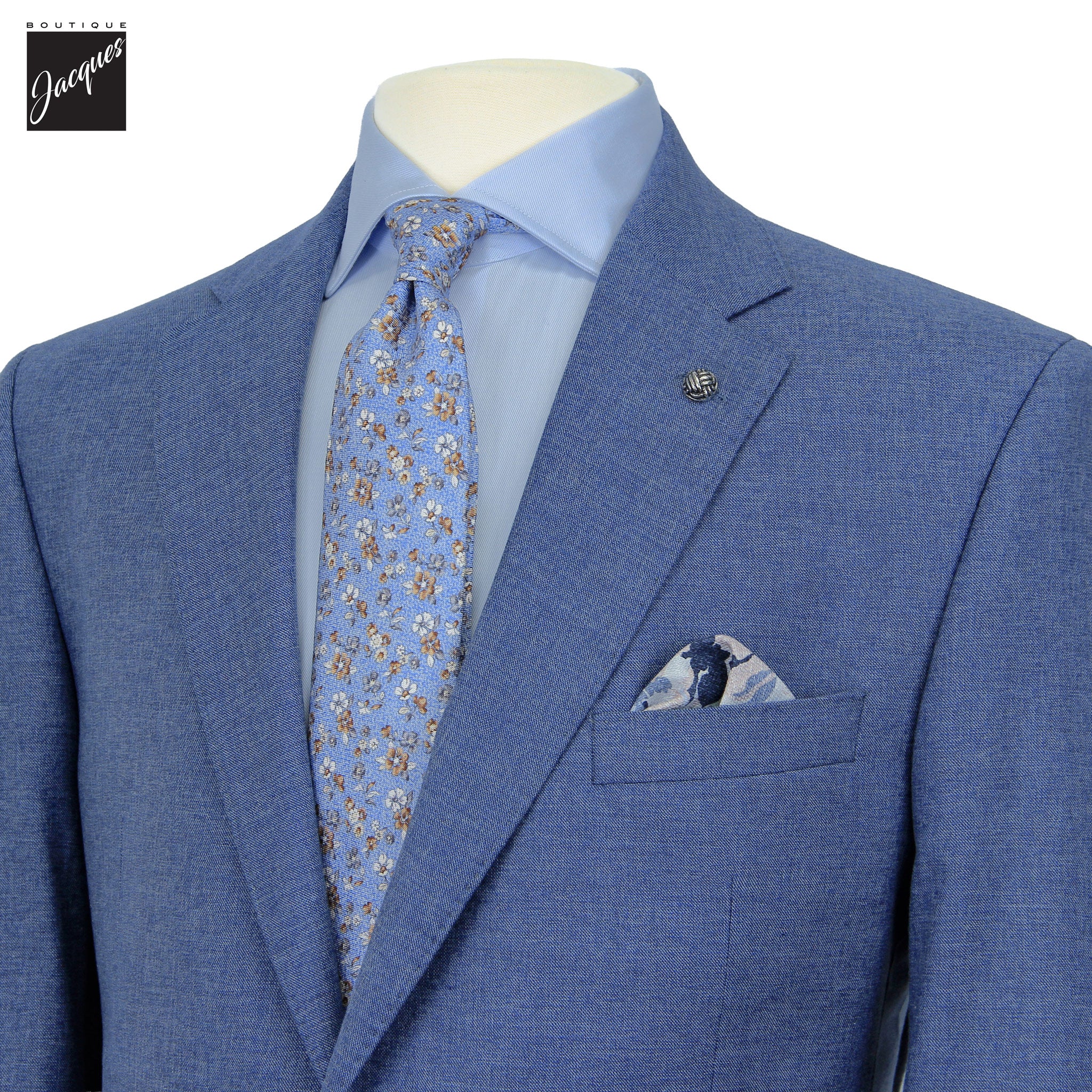 Light Blue Neat Wool/Cotton/Silk Stretch Esprit Modern Fit Suit - Jack Victor