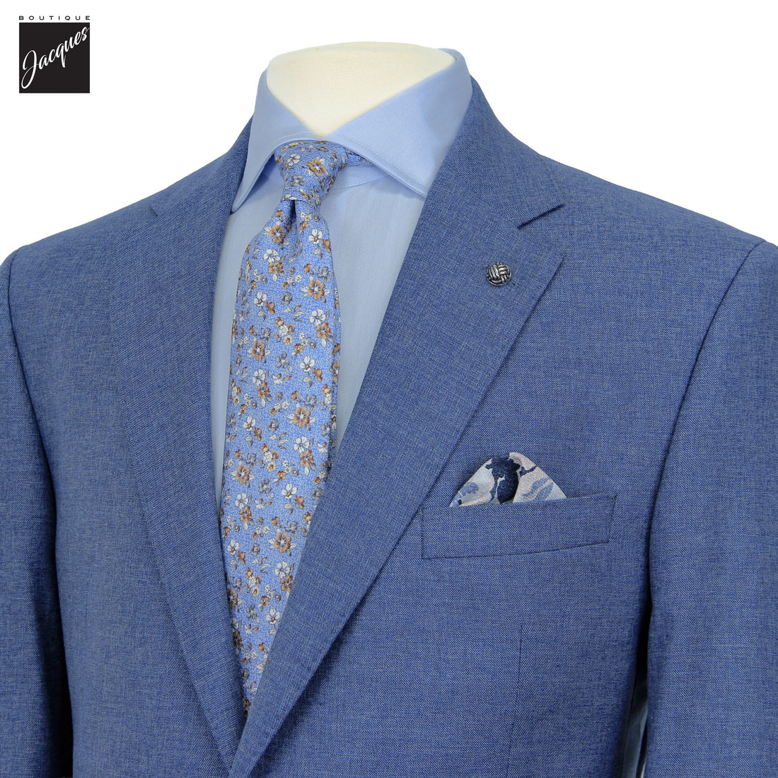 Light Blue Neat Wool/Cotton/Silk Stretch Esprit Modern Fit Suit - Jack Victor