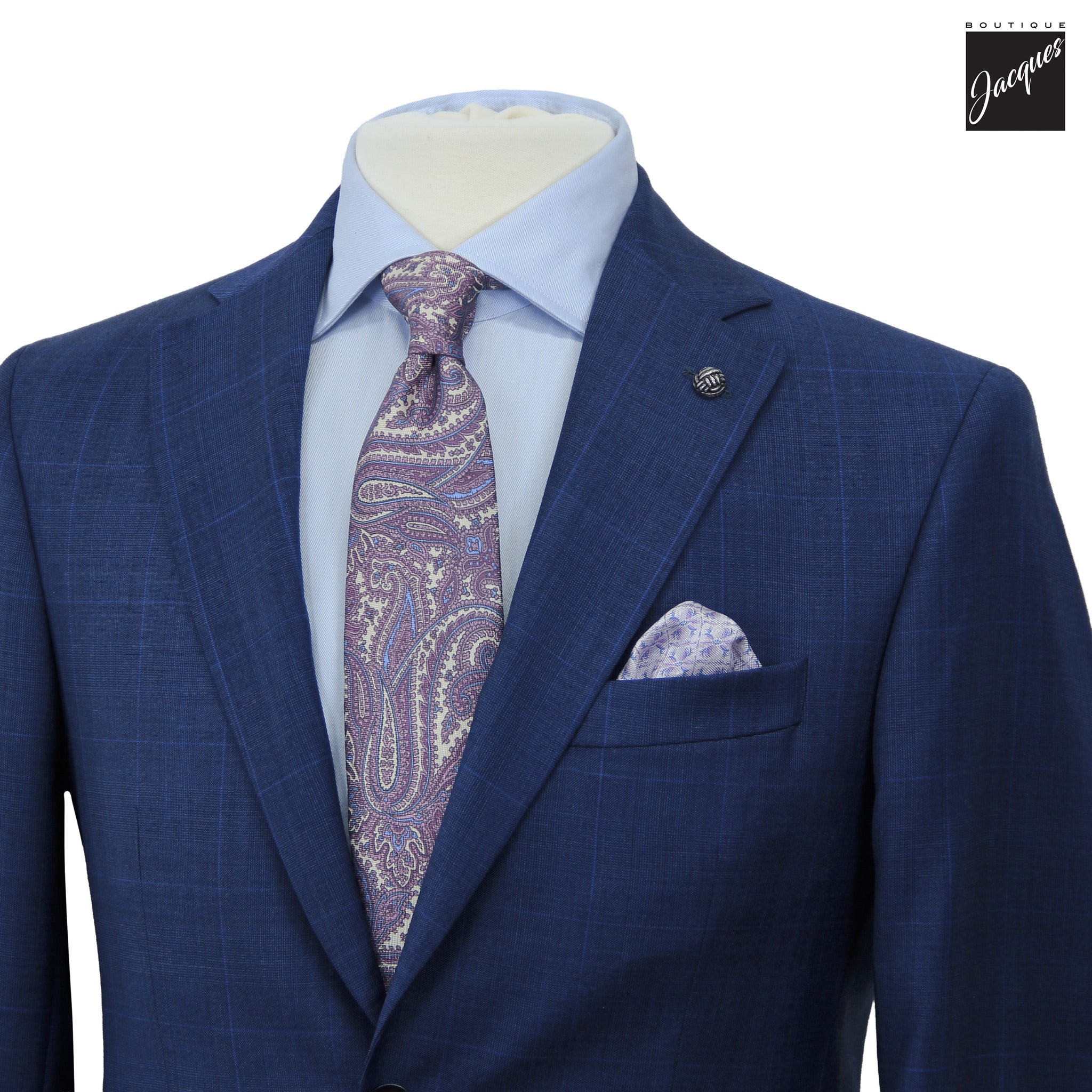 Blue Tonal Check Super 130's Wool Napoli Classic Fit Suit - Jack Victor