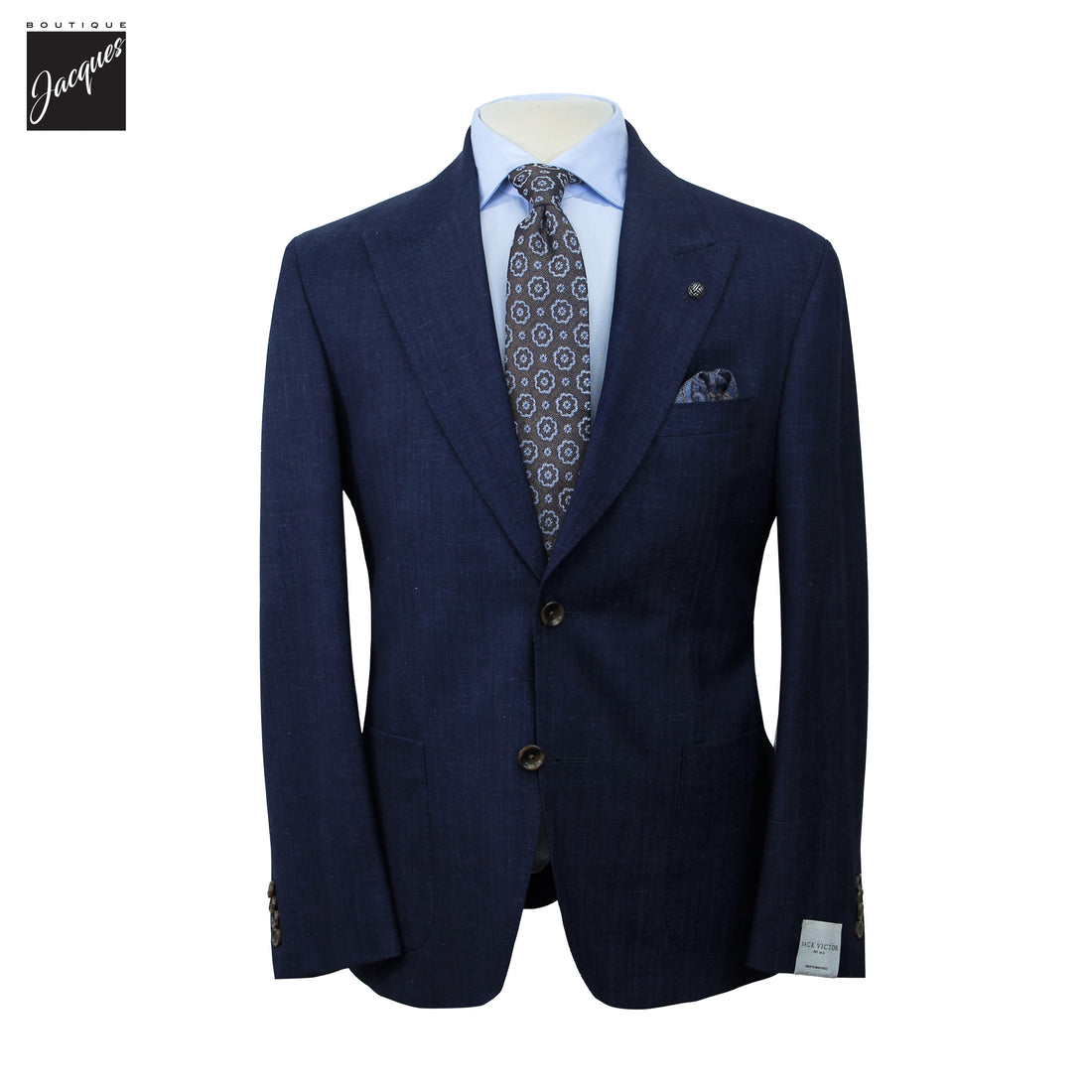 Dark Blue Wool/Silk/Linen Stretch Marco Contemporary Fit Suit - Jack Victor