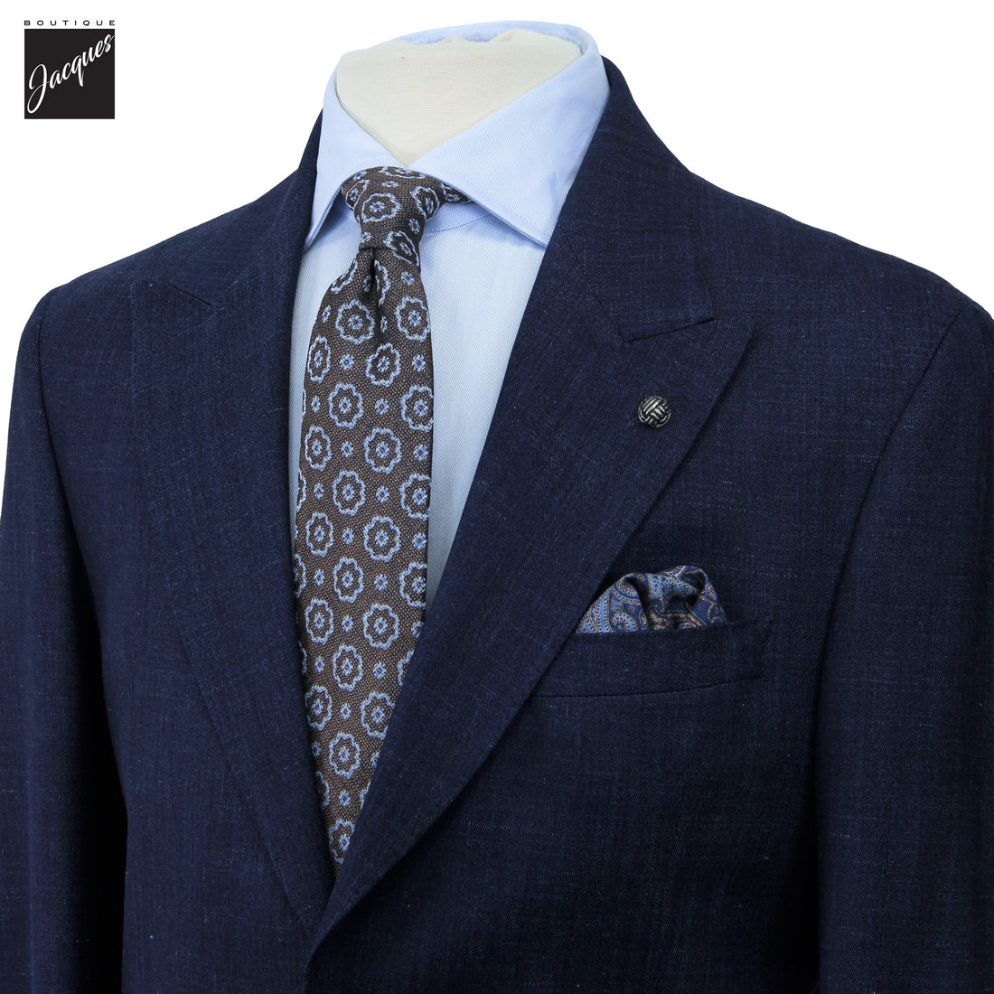 Dark Blue Wool/Silk/Linen Stretch Marco Contemporary Fit Suit - Jack Victor