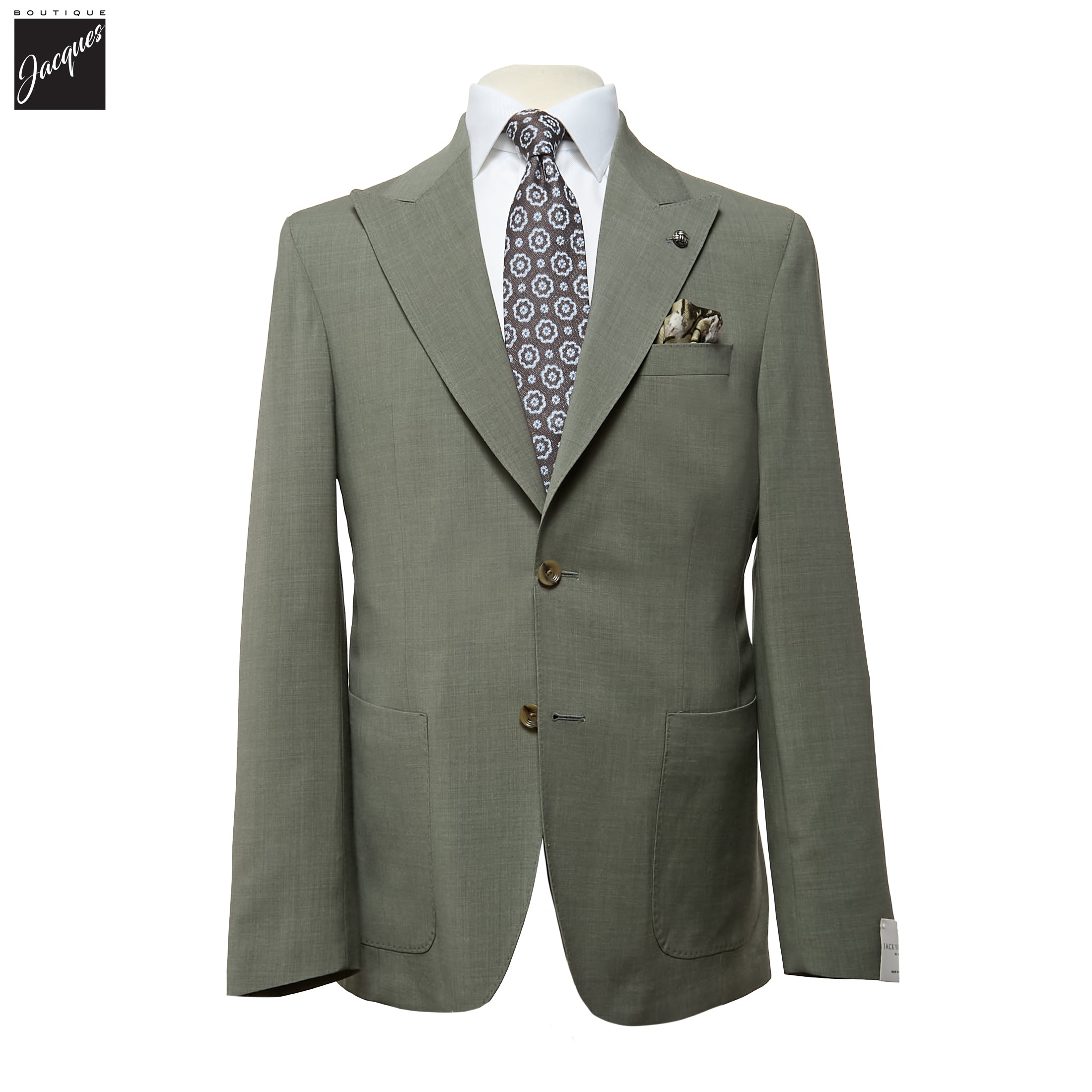Sage Green Solid Wool-Stretch Marco Contemporary Fit Suit - Jack Victor - Boutique Jacques International