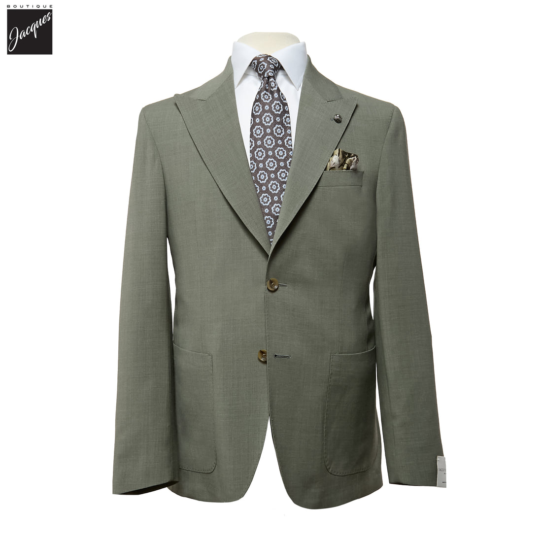 Sage Green Solid Wool-Stretch Marco Contemporary Fit Suit - Jack Victor - Boutique Jacques International