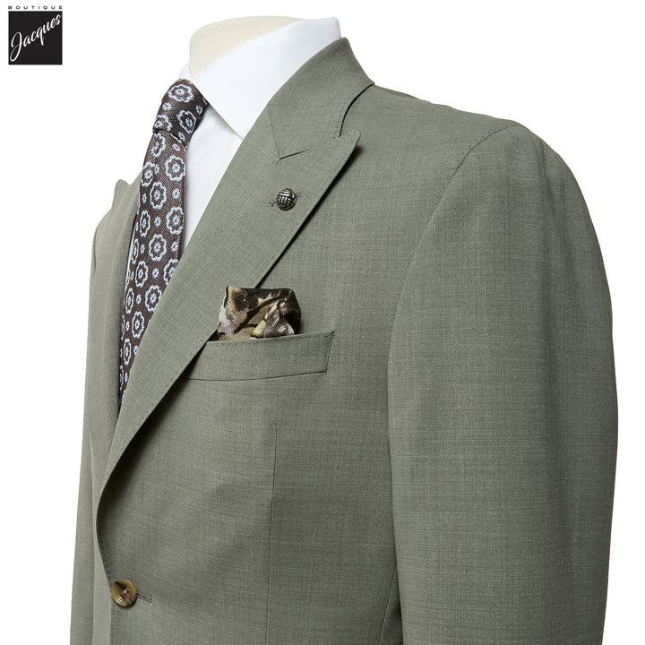Sage Green Solid Wool-Stretch Marco Contemporary Fit Suit - Jack Victor - Boutique Jacques International
