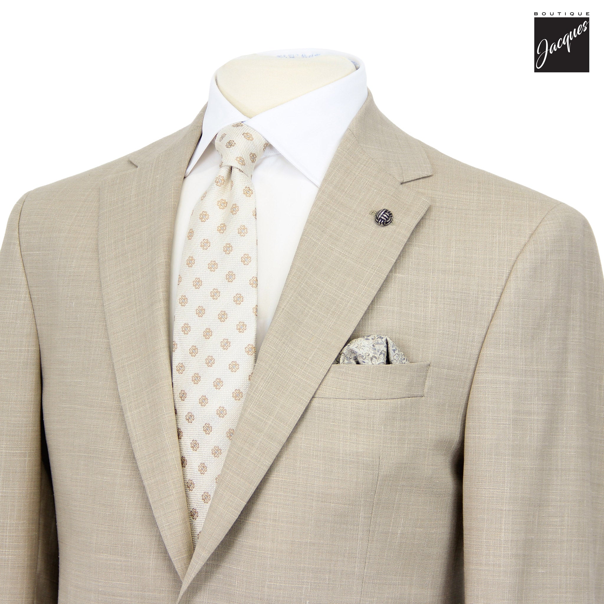Beige Wool/Silk/Linen Stretch Esprit Modern Fit Suit - Jack Victor