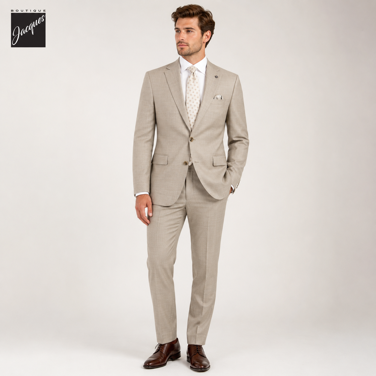 Beige Wool/Silk/Linen Stretch Esprit Modern Fit Suit - Jack Victor