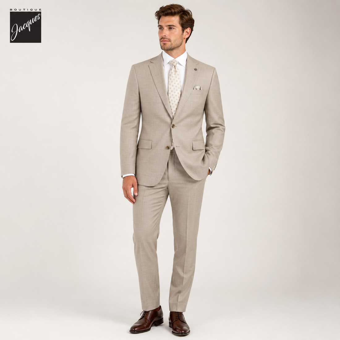 Beige Wool/Silk/Linen Stretch Esprit Modern Fit Suit - Jack Victor