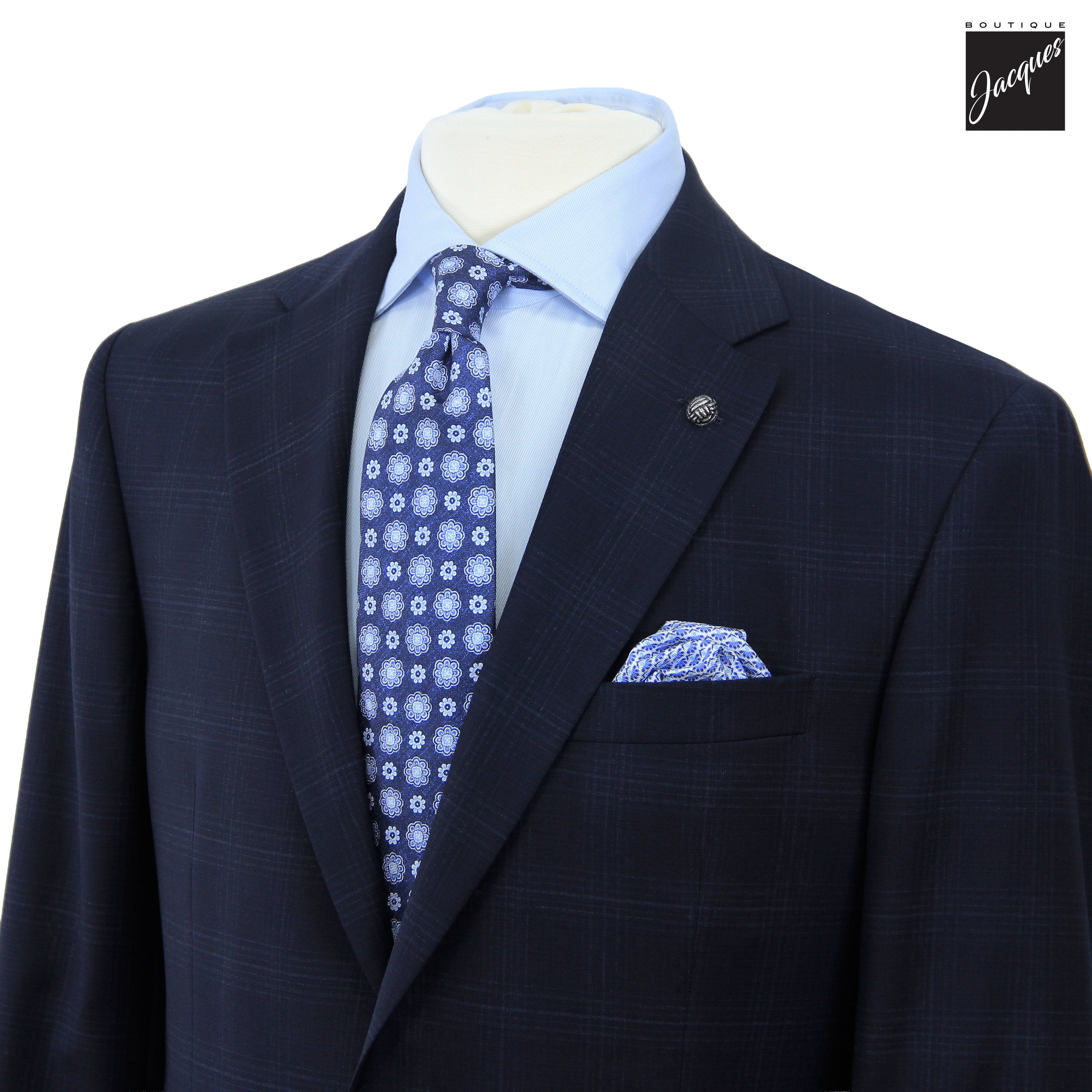 Navy Tonal Check Super 110's Wool Napoli Classic Fit Suit - Jack Victor