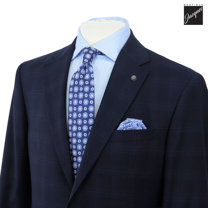 Navy Tonal Check Super 110's Wool Napoli Classic Fit Suit - Jack Victor