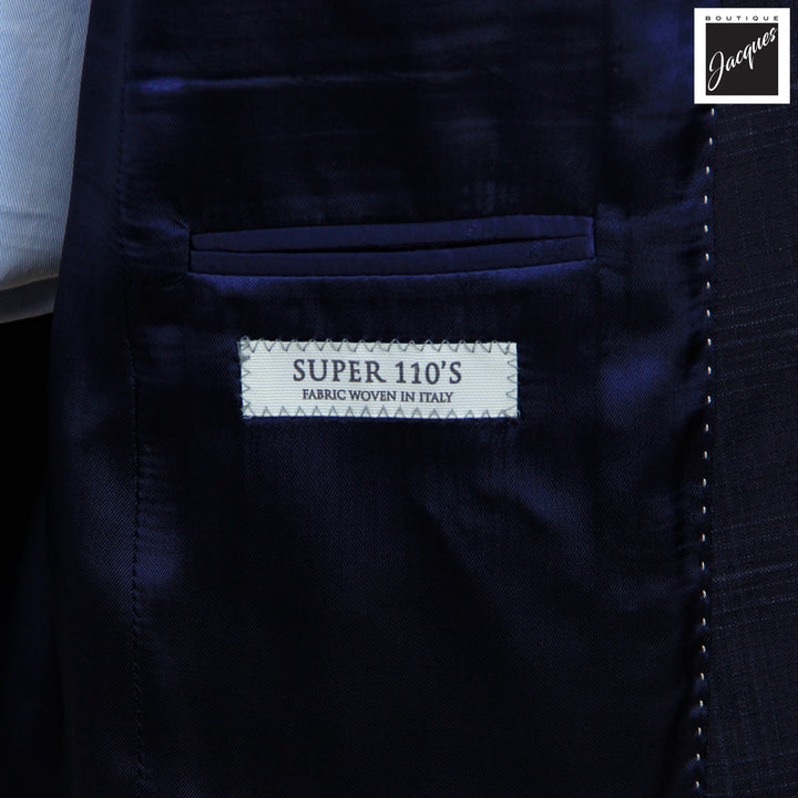 Navy Tonal Check Super 110's Wool Napoli Classic Fit Suit - Jack Victor