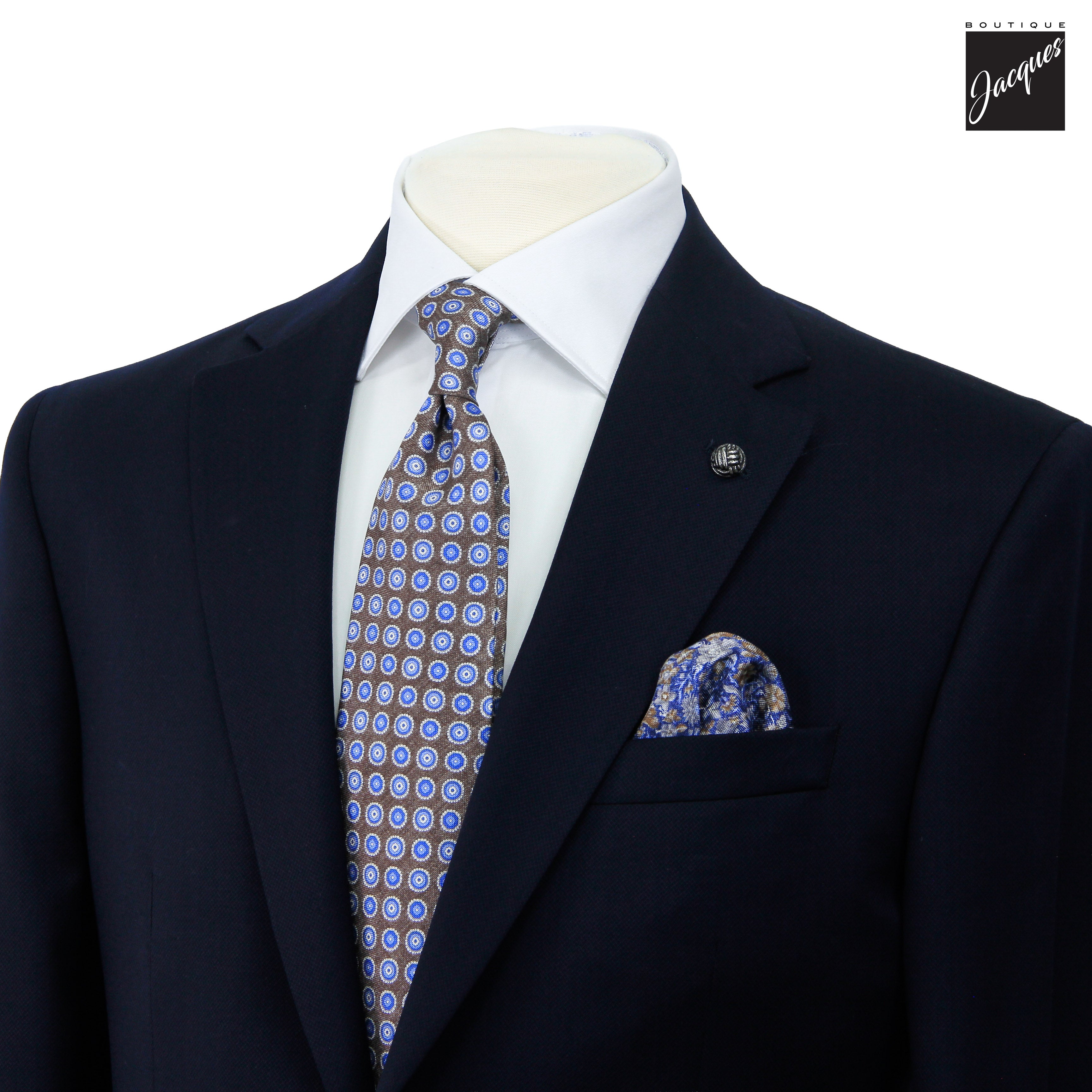 Navy Solid Textured Super 110's Wool Napoli Classic Fit Suit - Jack Victor