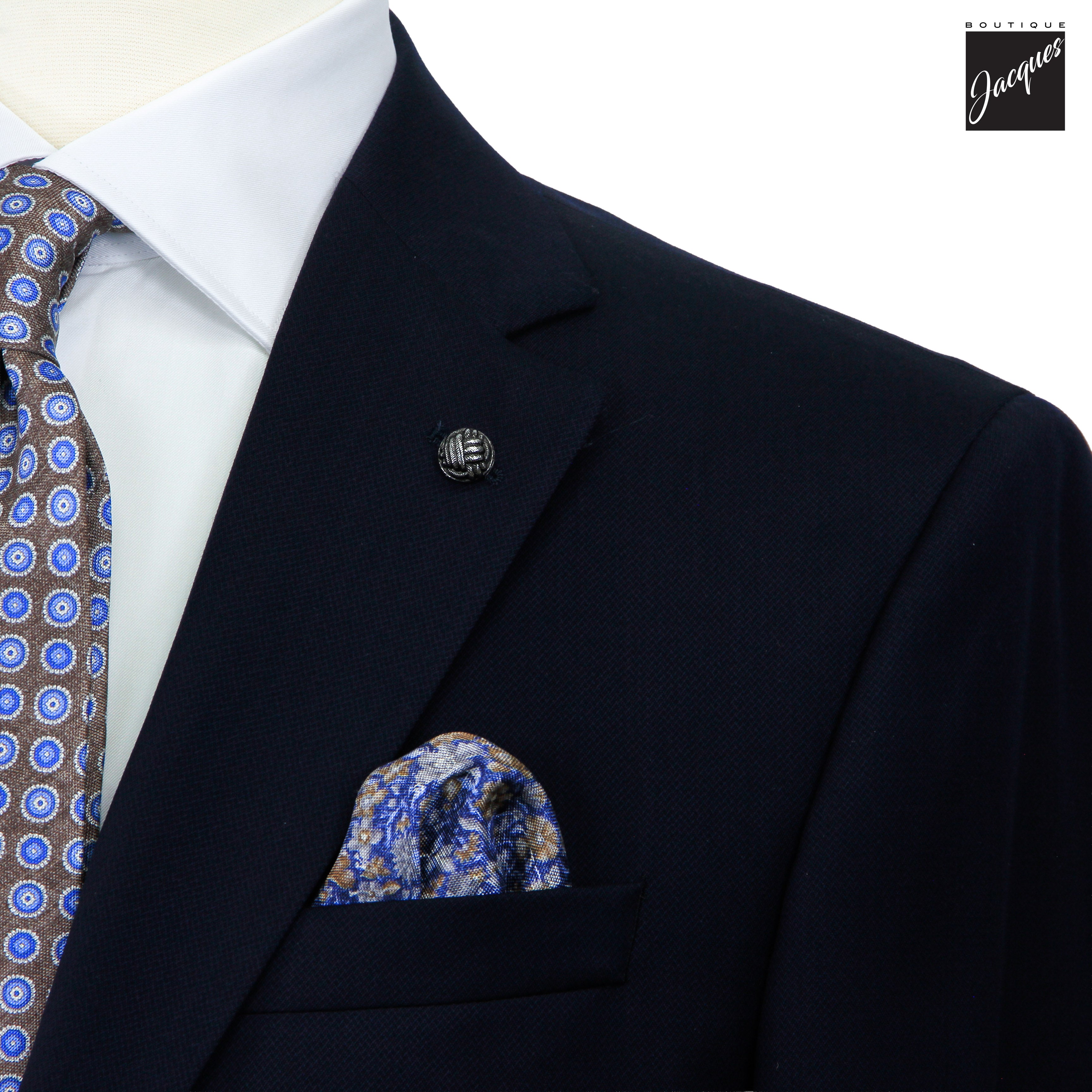 Navy Solid Textured Super 110's Wool Napoli Classic Fit Suit - Jack Victor
