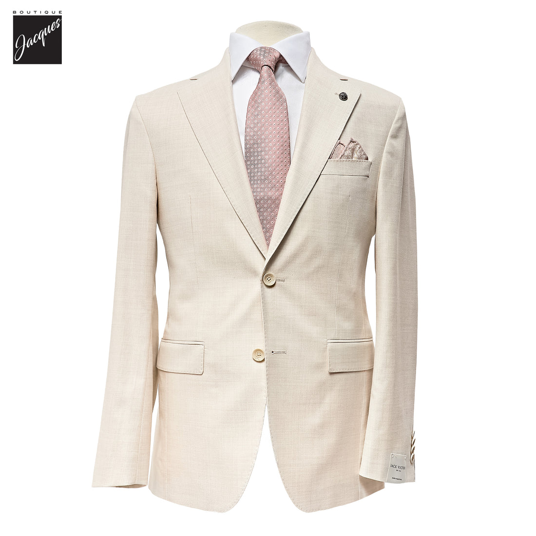 Ecru Neat Wool/Cotton/Silk Stretch Montana Contemporary Fit Suit - Jack Victor - Boutique Jacques International