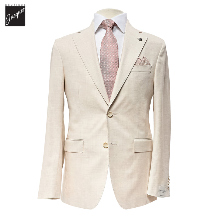 Ecru Neat Wool/Cotton/Silk Stretch Montana Contemporary Fit Suit - Jack Victor - Boutique Jacques International