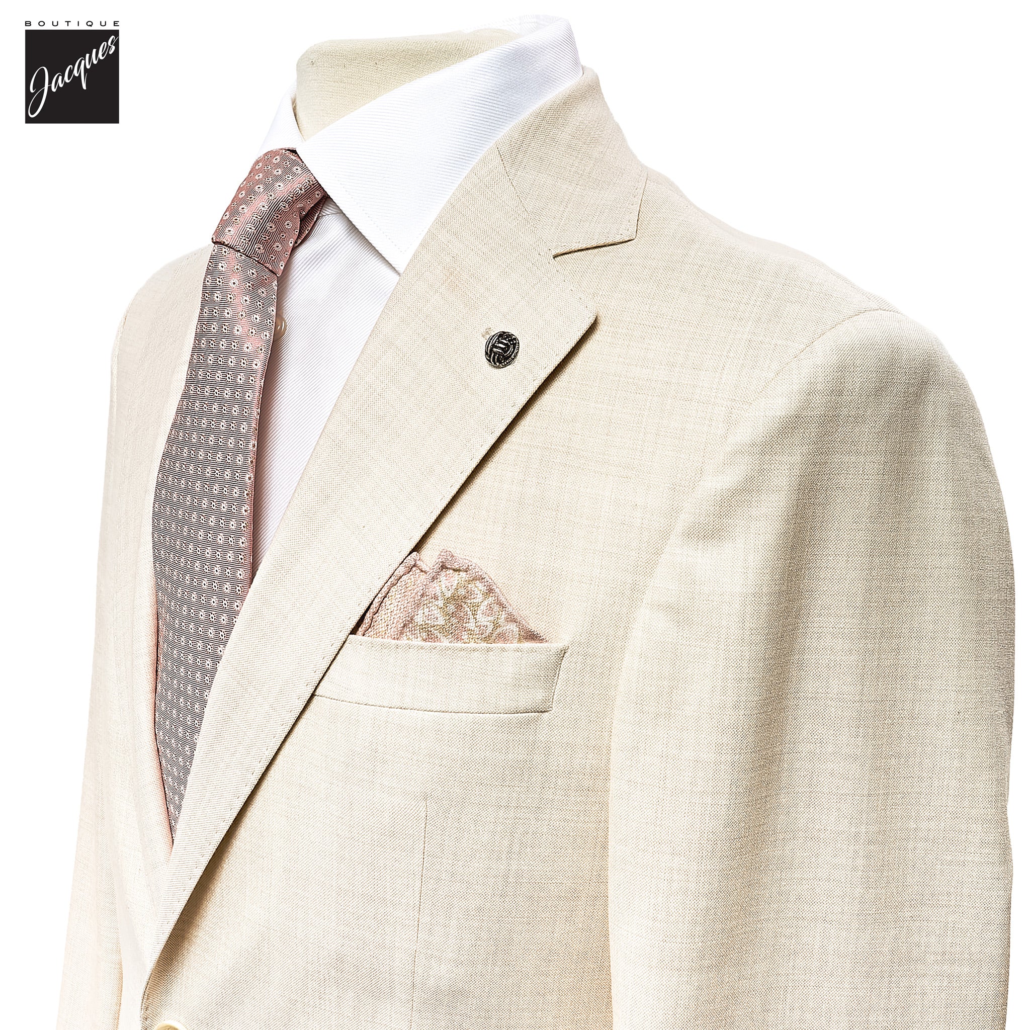 Ecru Neat Wool/Cotton/Silk Stretch Montana Contemporary Fit Suit - Jack Victor - Boutique Jacques International