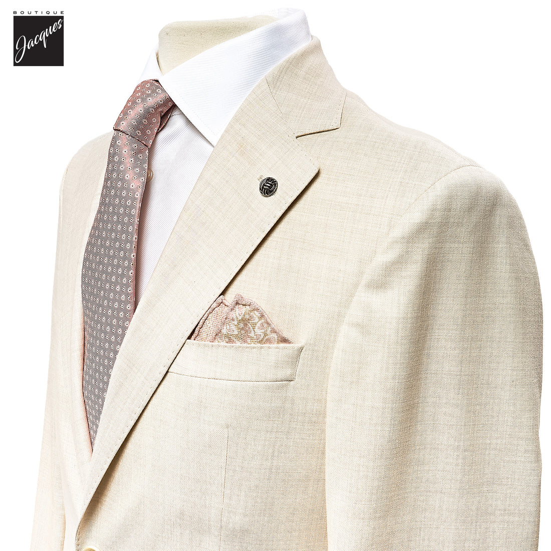 Ecru Neat Wool/Cotton/Silk Stretch Montana Contemporary Fit Suit - Jack Victor - Boutique Jacques International