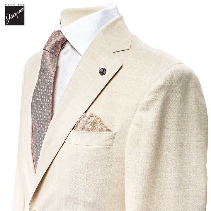 Ecru Neat Wool/Cotton/Silk Stretch Montana Contemporary Fit Suit - Jack Victor - Boutique Jacques International