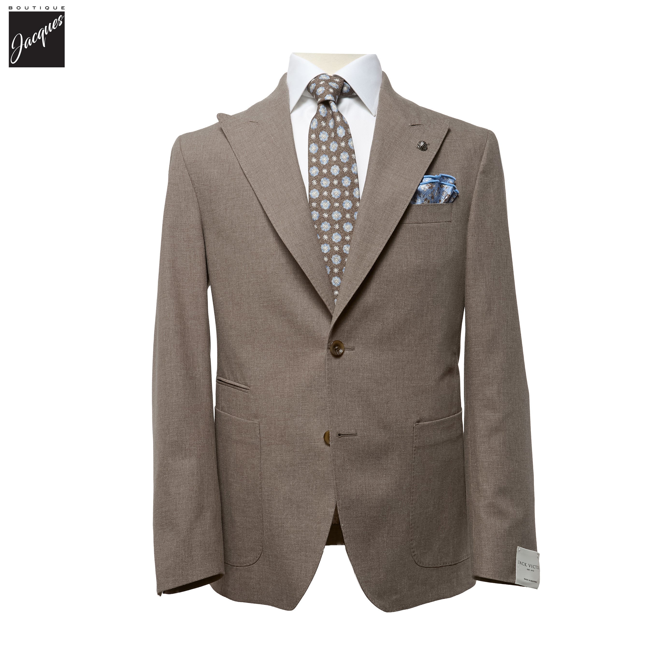 Taupe Wool/Cotton/Silk Peak Lapel Ivan Contemporary Fit Suit - Jack Victor - Boutique Jacques International